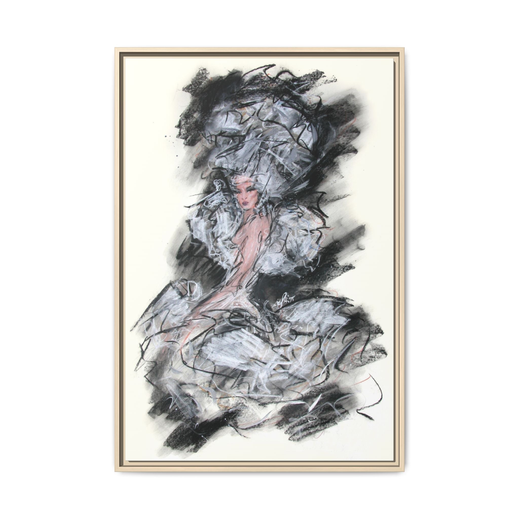 Framed Matte Canvas Art - Fashion Sketch Ballerina Illustration