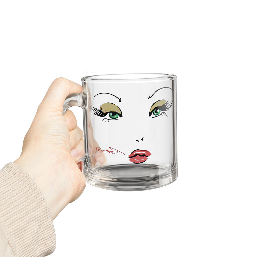 Glam Makeup Face Glass Mug | 10oz Clear Coffee Cup