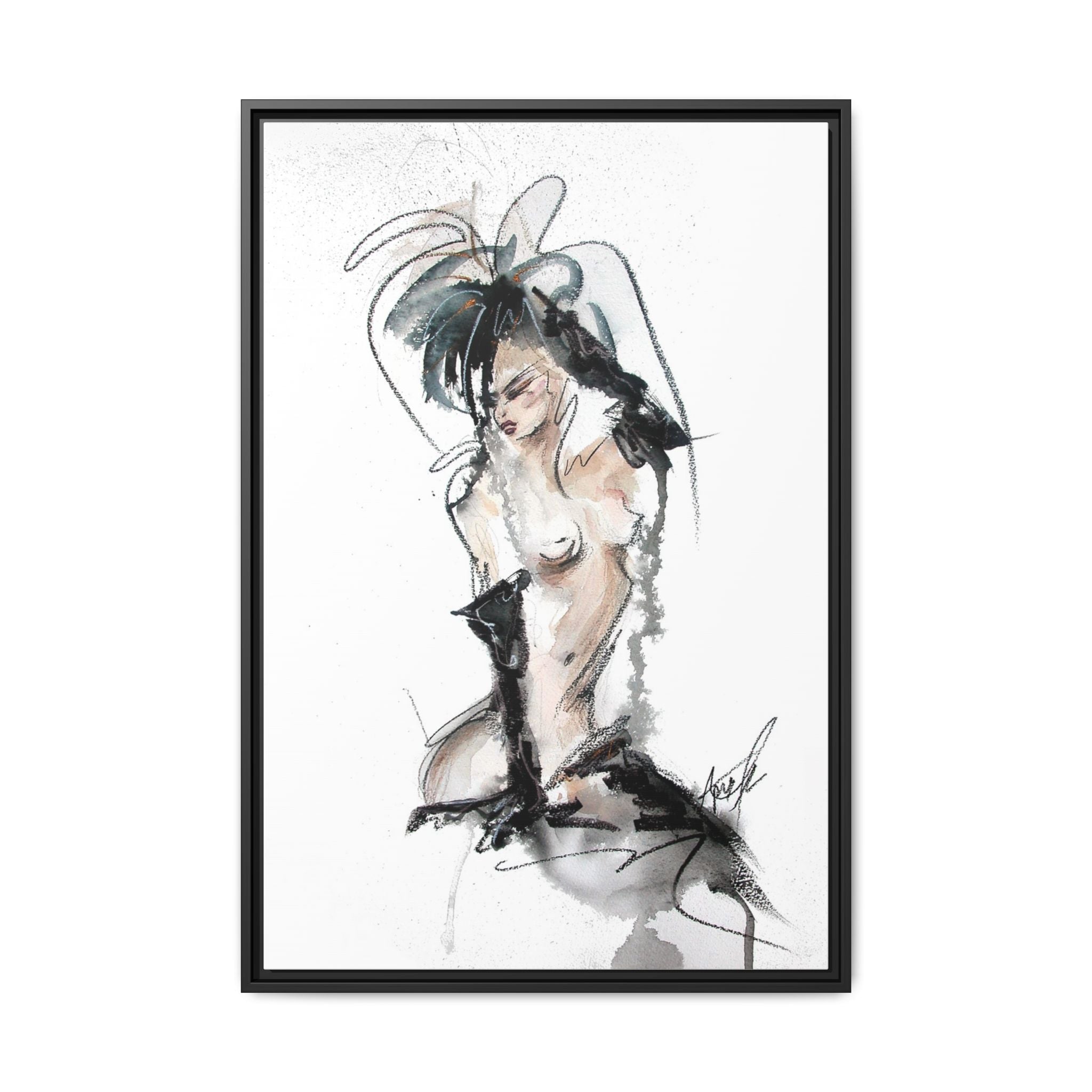 Woman in Black Gloves | Framed Nude Figure Sketch