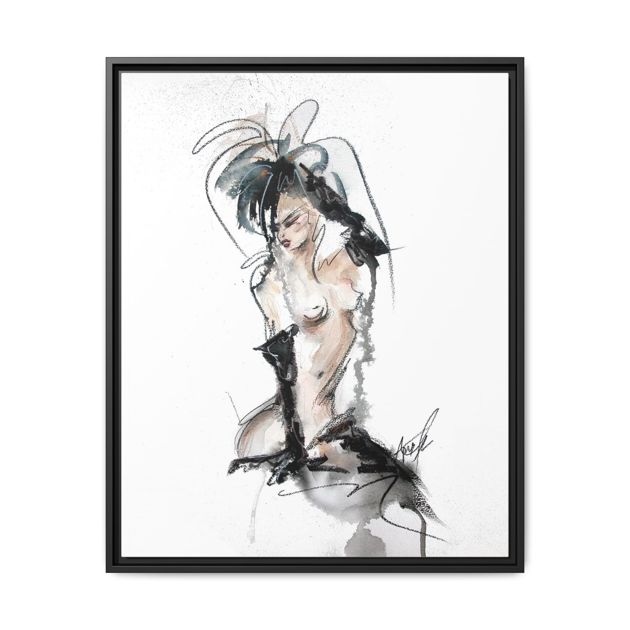 Woman in Black Gloves | Framed Nude Figure Sketch