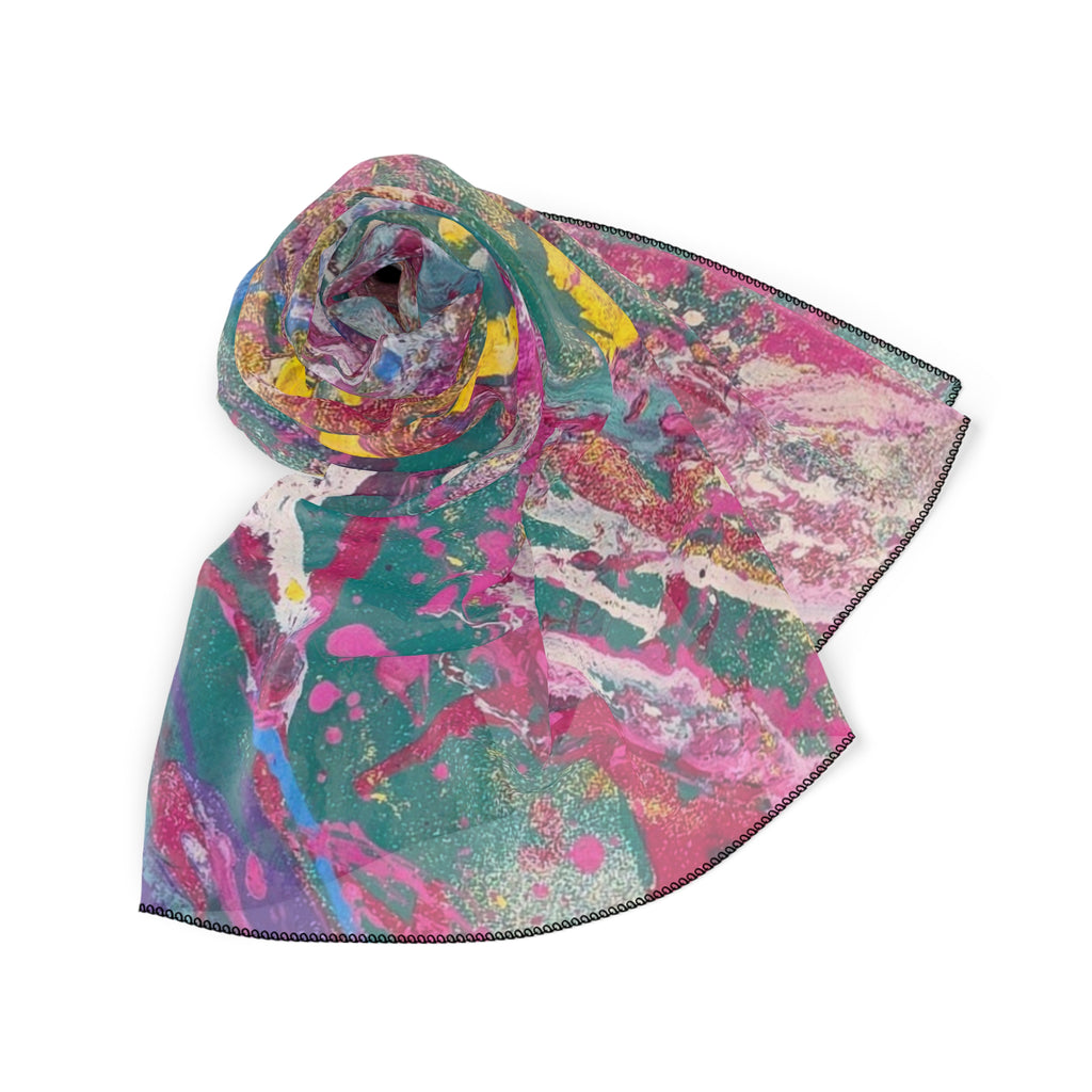 Abstract Watercolor Silk-Feel Scarf — Pink Teal Artistic Print