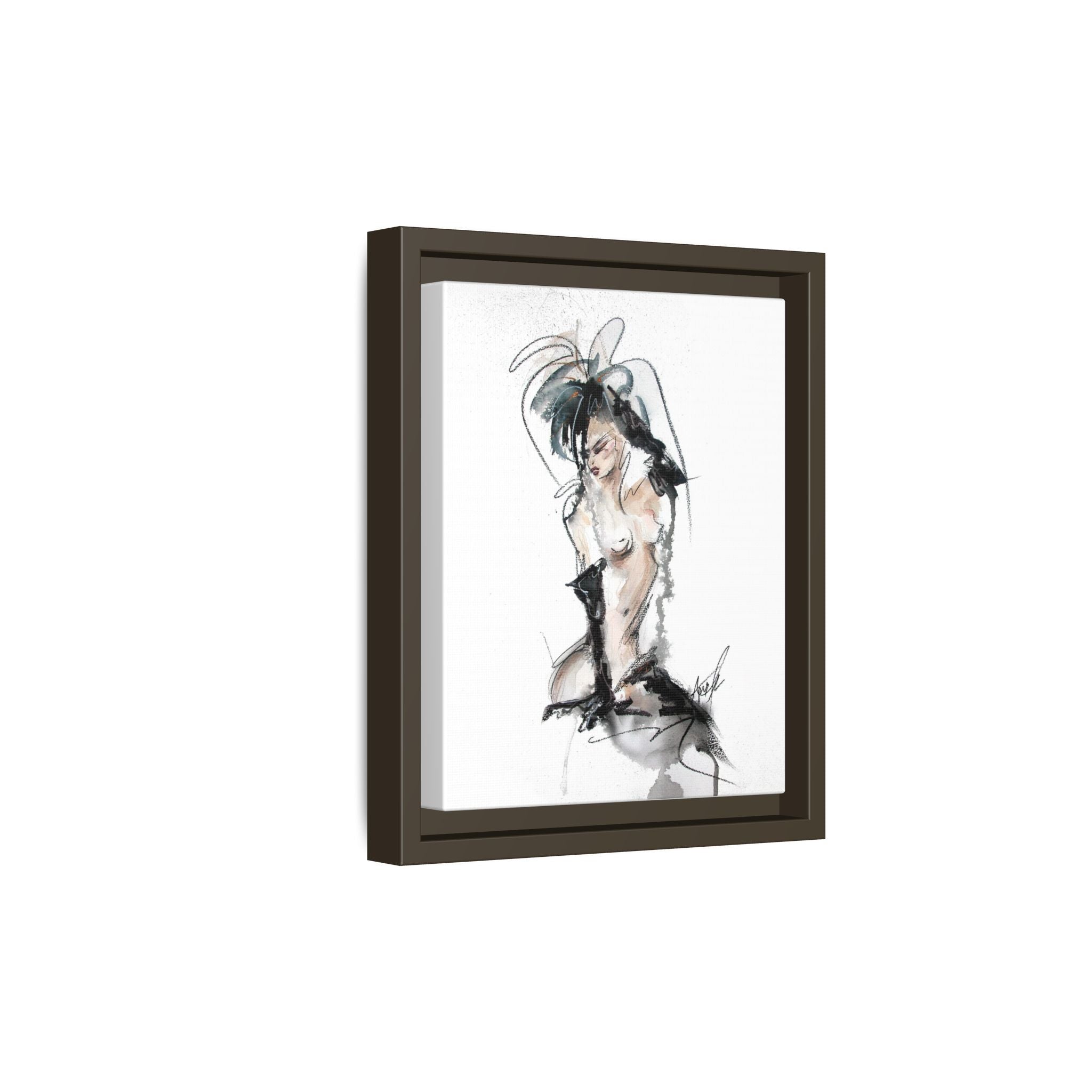 Woman in Black Gloves | Framed Nude Figure Sketch