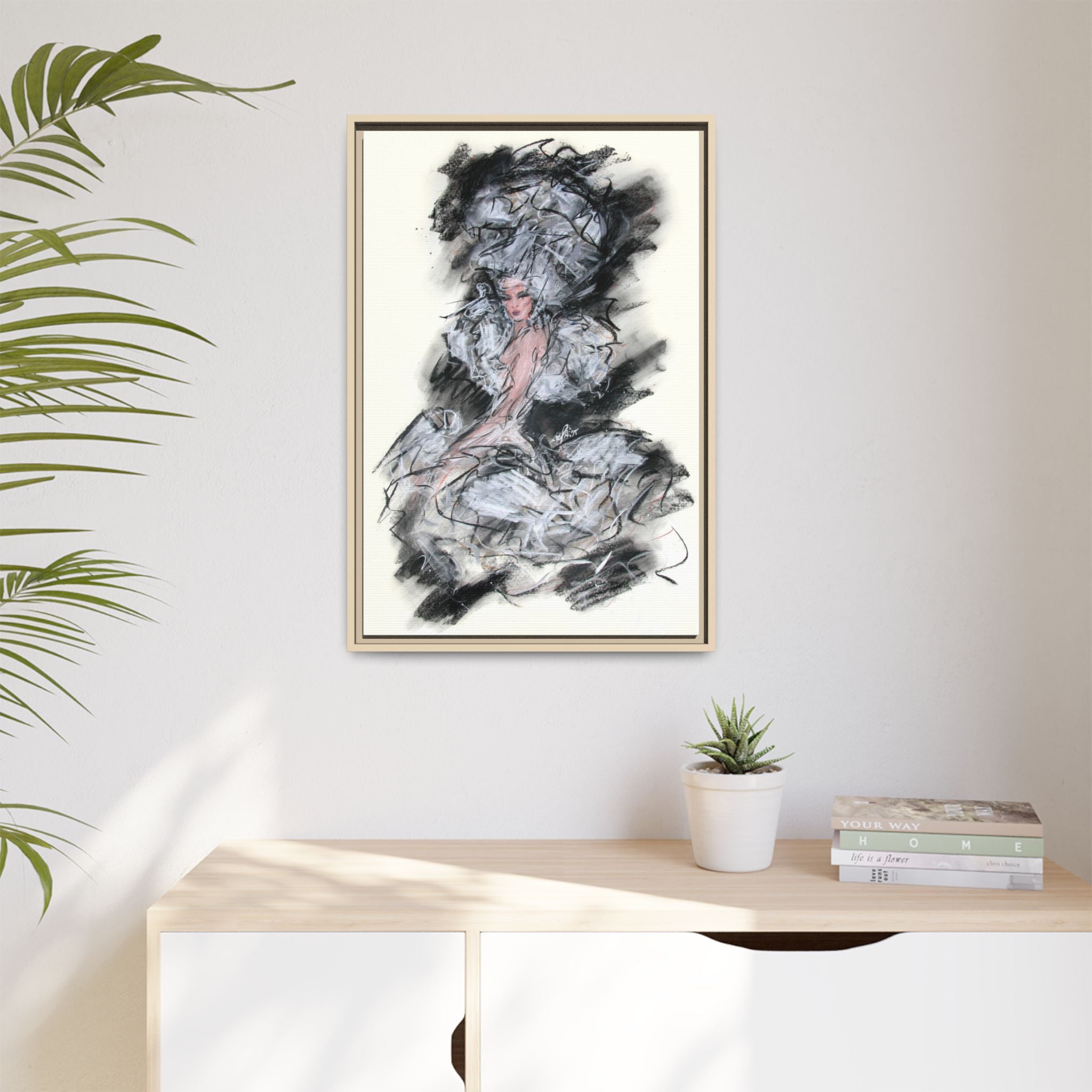Framed Matte Canvas Art - Fashion Sketch Ballerina Illustration
