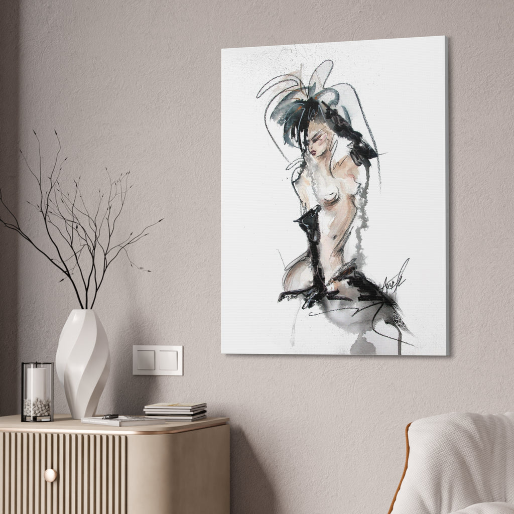 Woman In Black Gloves Canvas Print | Burlesque Pinup Canvas Art