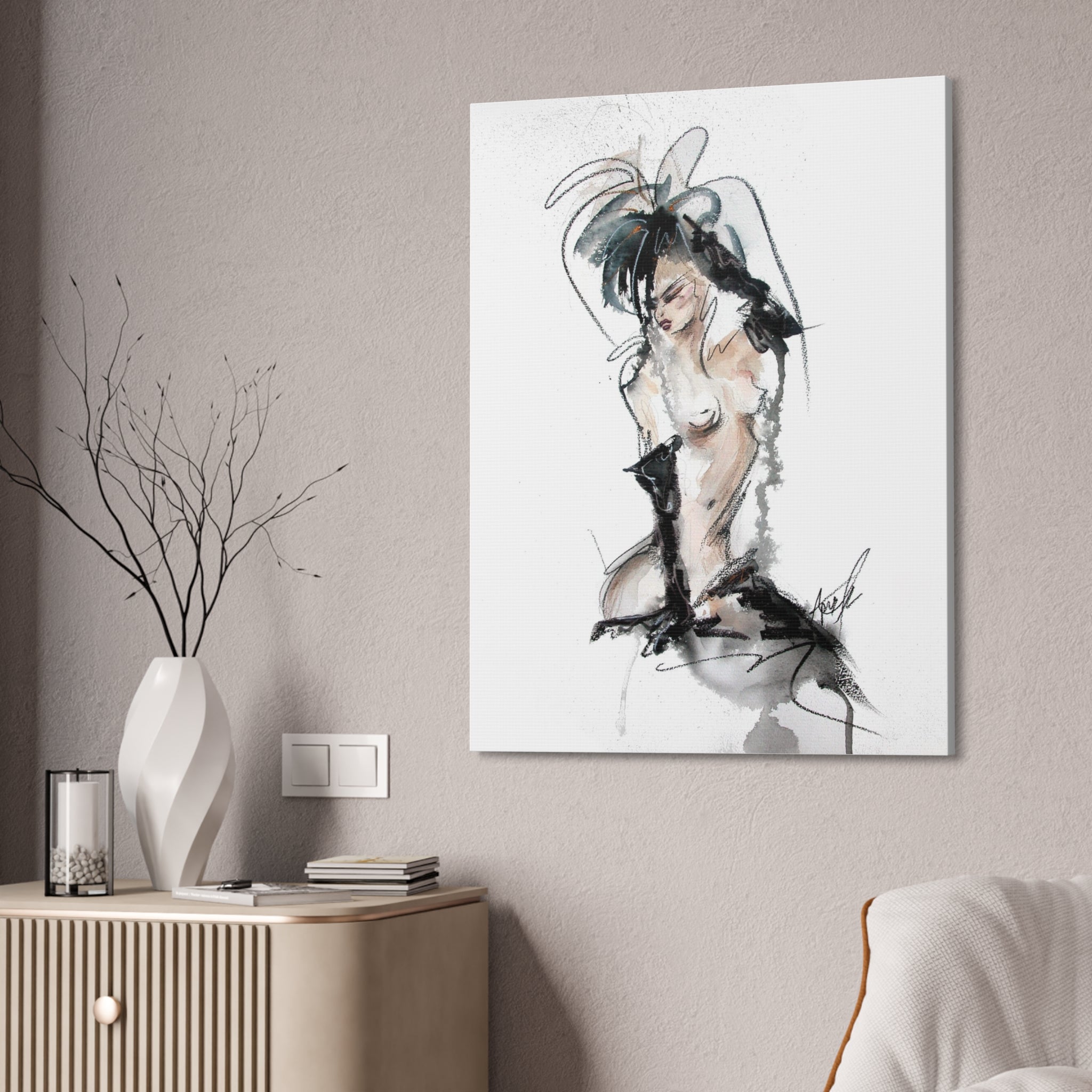 Woman In Black Gloves Canvas Print | Burlesque Pinup Canvas Art