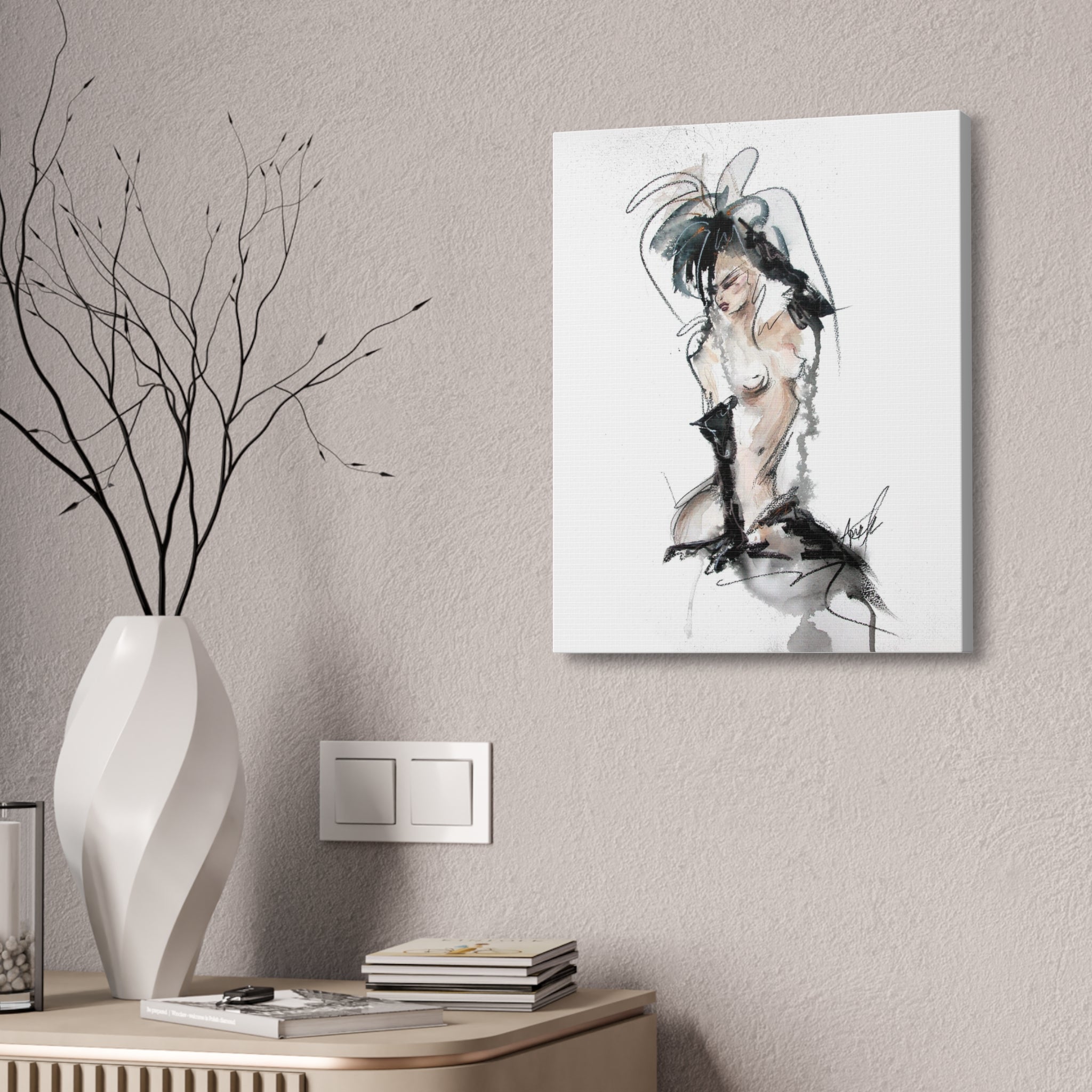 Woman In Black Gloves Canvas Print | Burlesque Pinup Canvas Art