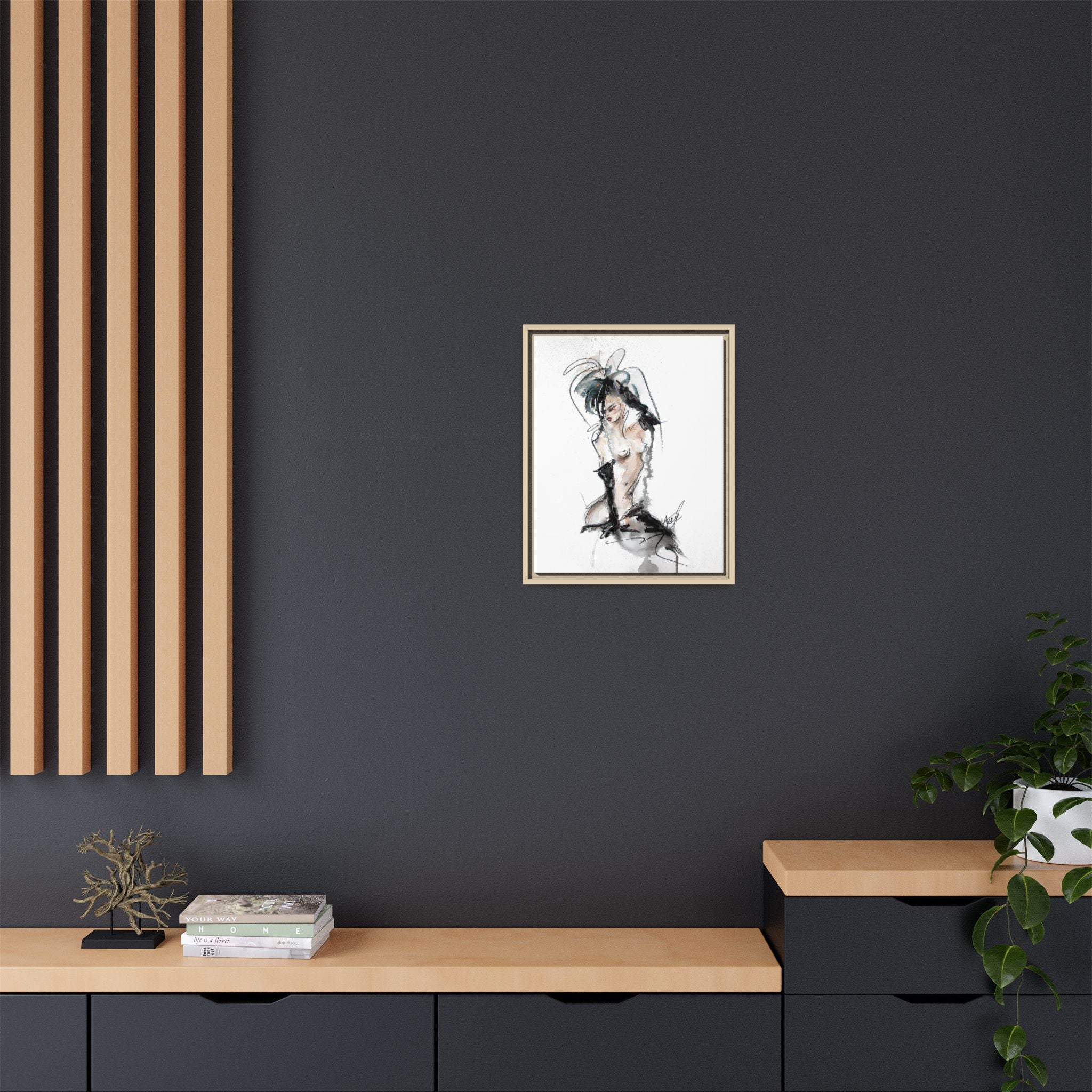 Woman in Black Gloves | Framed Nude Figure Sketch