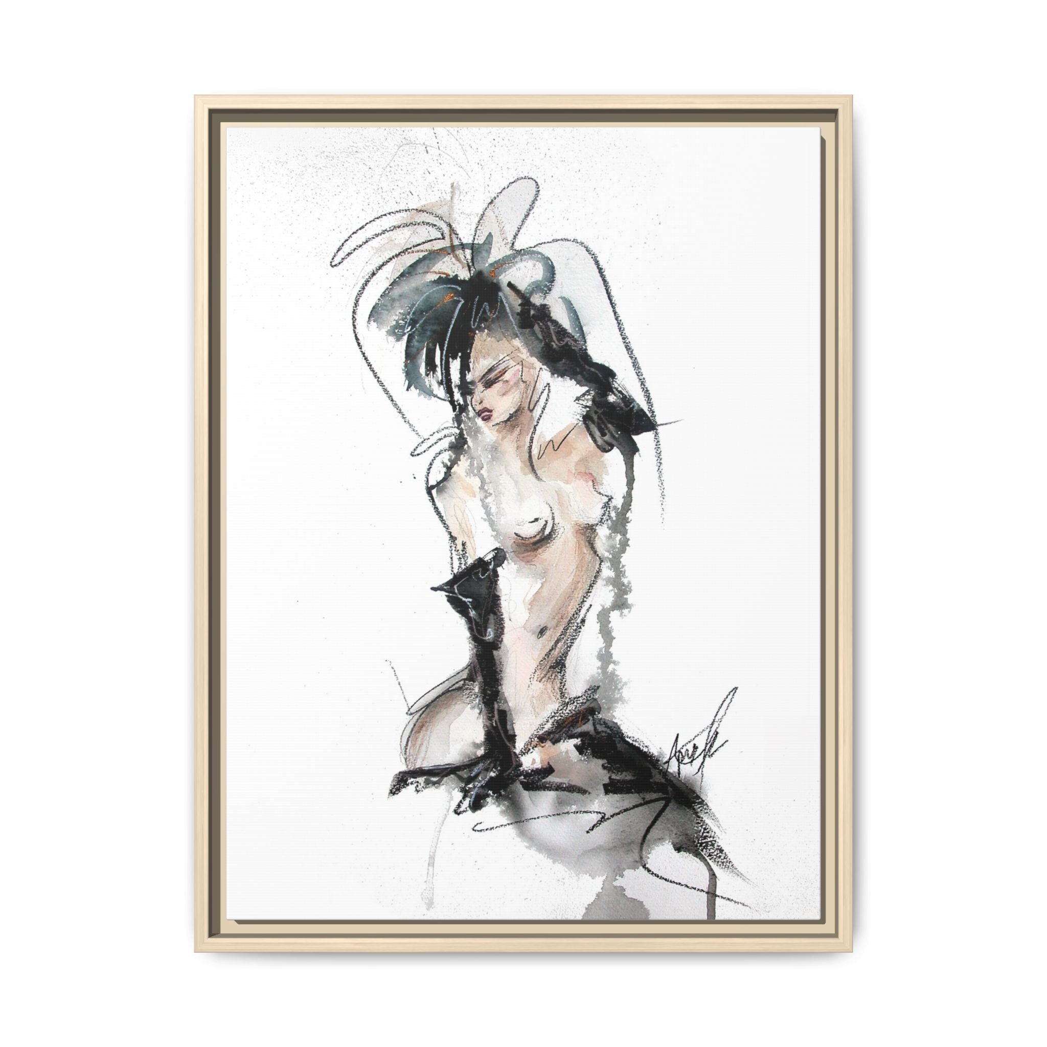 Woman in Black Gloves | Framed Nude Figure Sketch