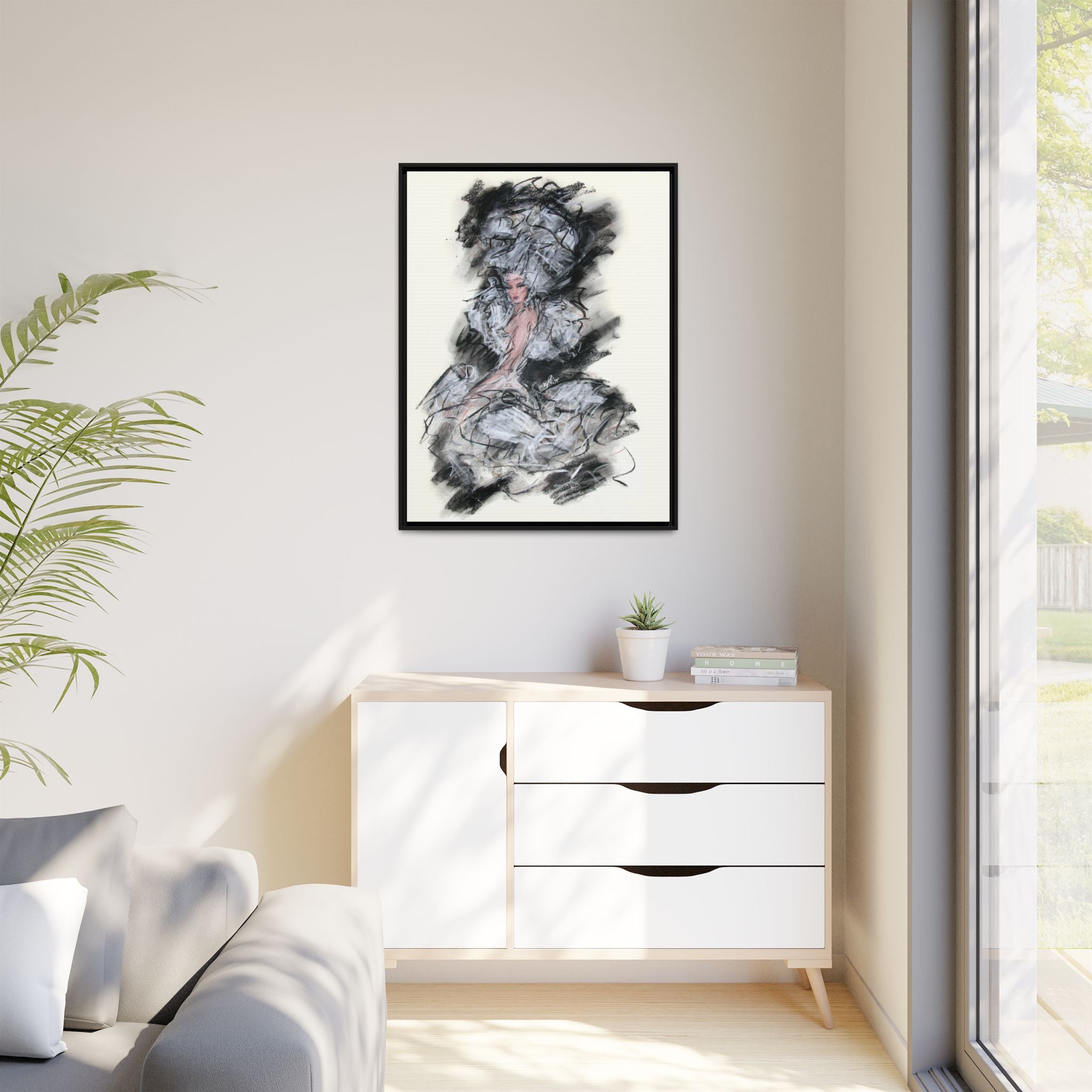 Framed Matte Canvas Art - Fashion Sketch Ballerina Illustration