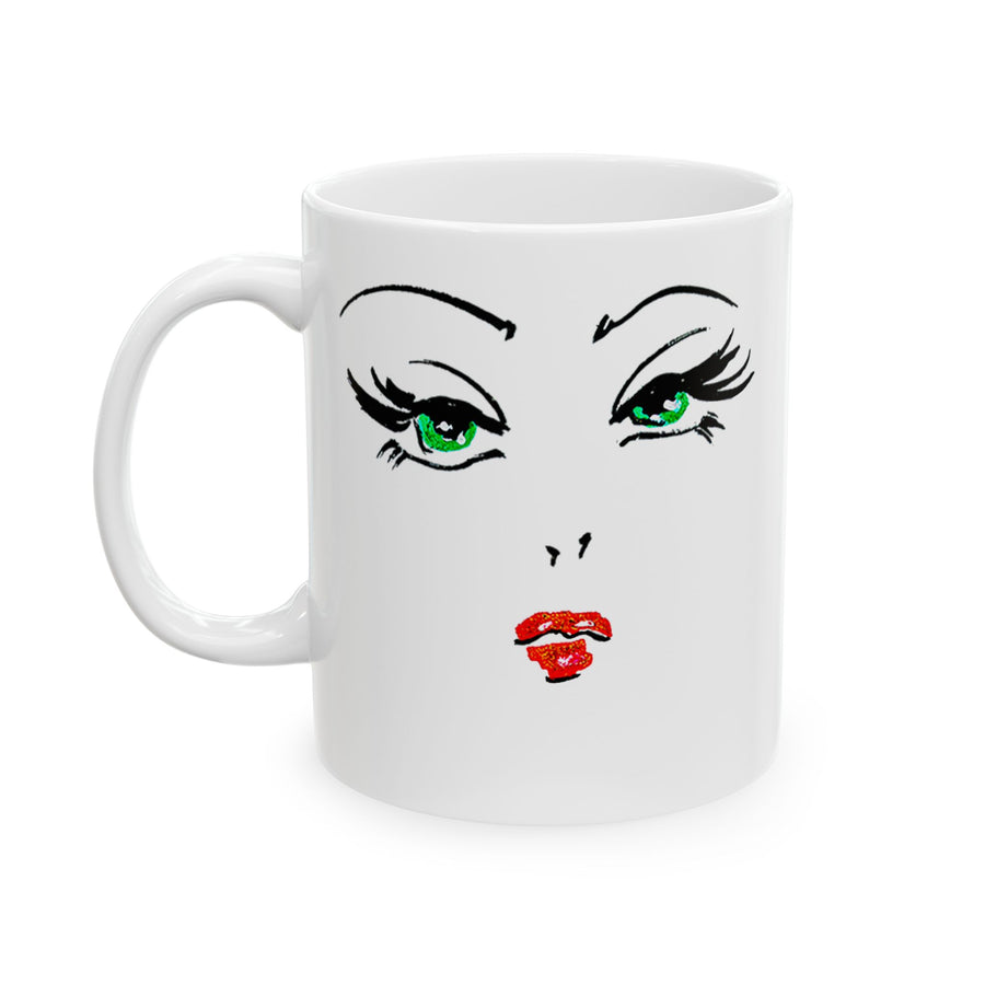 Green Eye Glam Ceramic Mug – Stylish Makeup Lover Coffee Cup (11oz, 15oz)