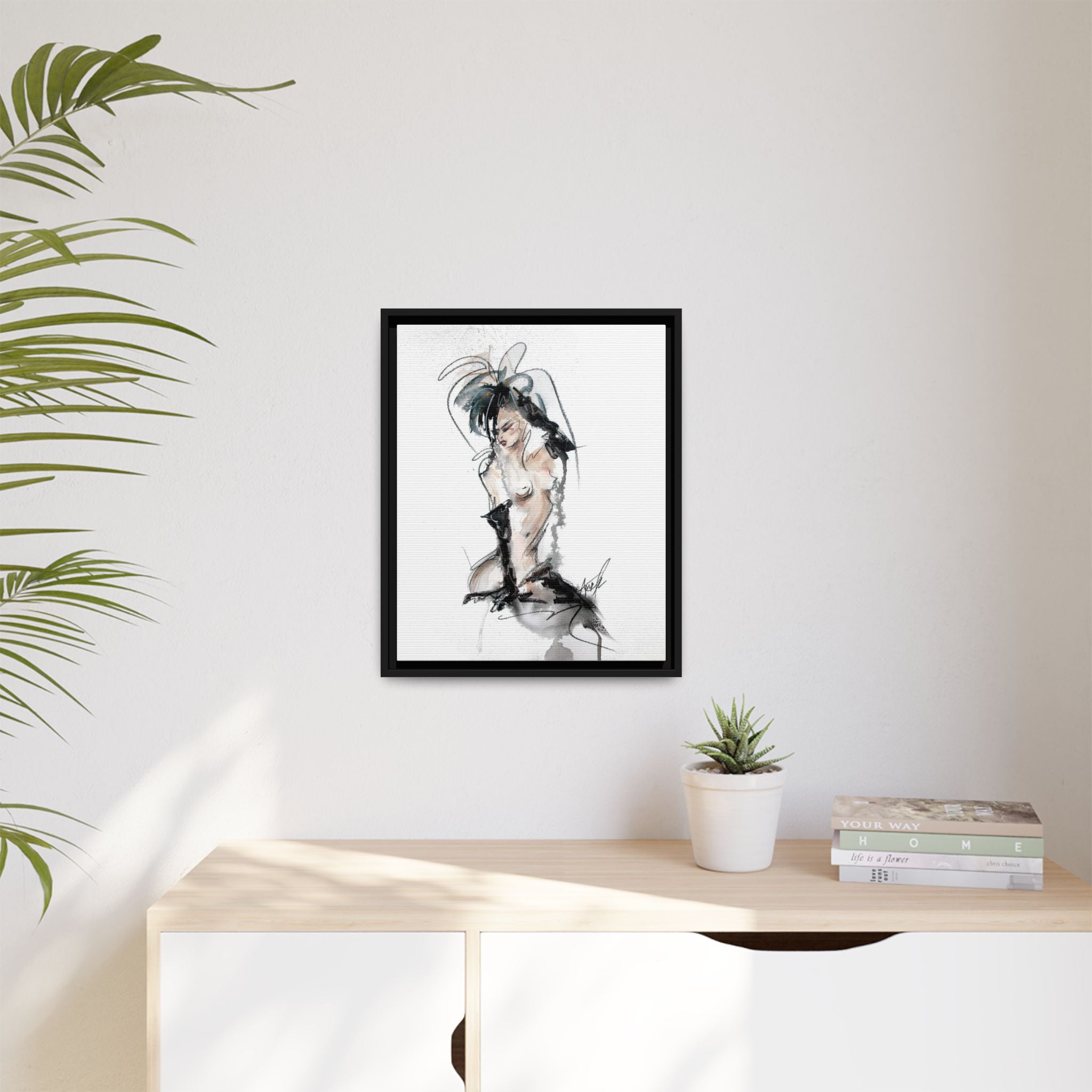 Woman in Black Gloves | Framed Nude Figure Sketch