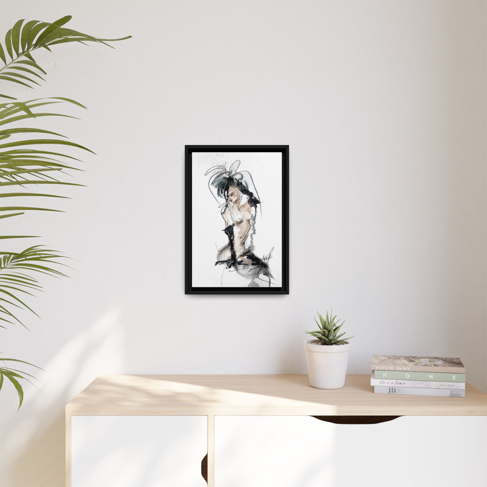 Woman in Black Gloves | Framed Nude Figure Sketch