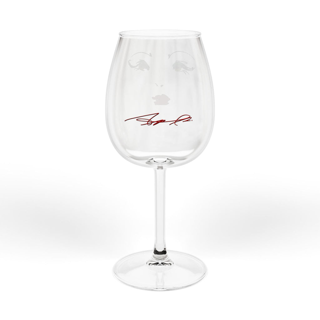12oz Wine Glass with Glam Face Art – Red Lip & Green Eye Makeup Design