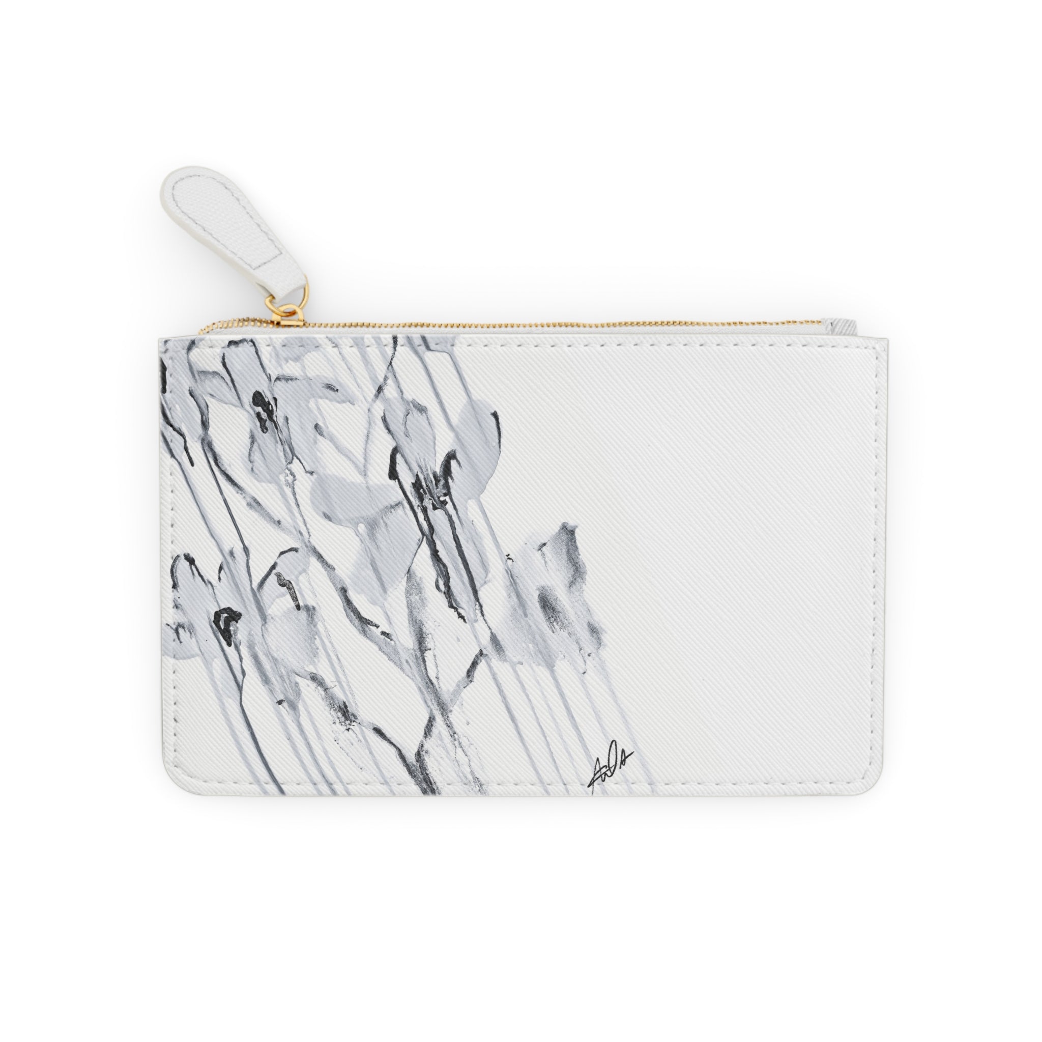Mini Clutch Bag — Monochrome Watercolor Floral Zip Pouch