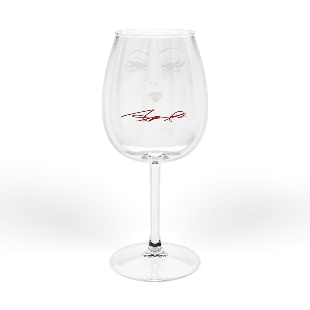12oz Wine Glass — Glam Face Wine Glass with Green Eyes & Red Lips
