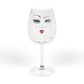 12oz Wine Glass — Glam Face Wine Glass with Green Eyes & Red Lips