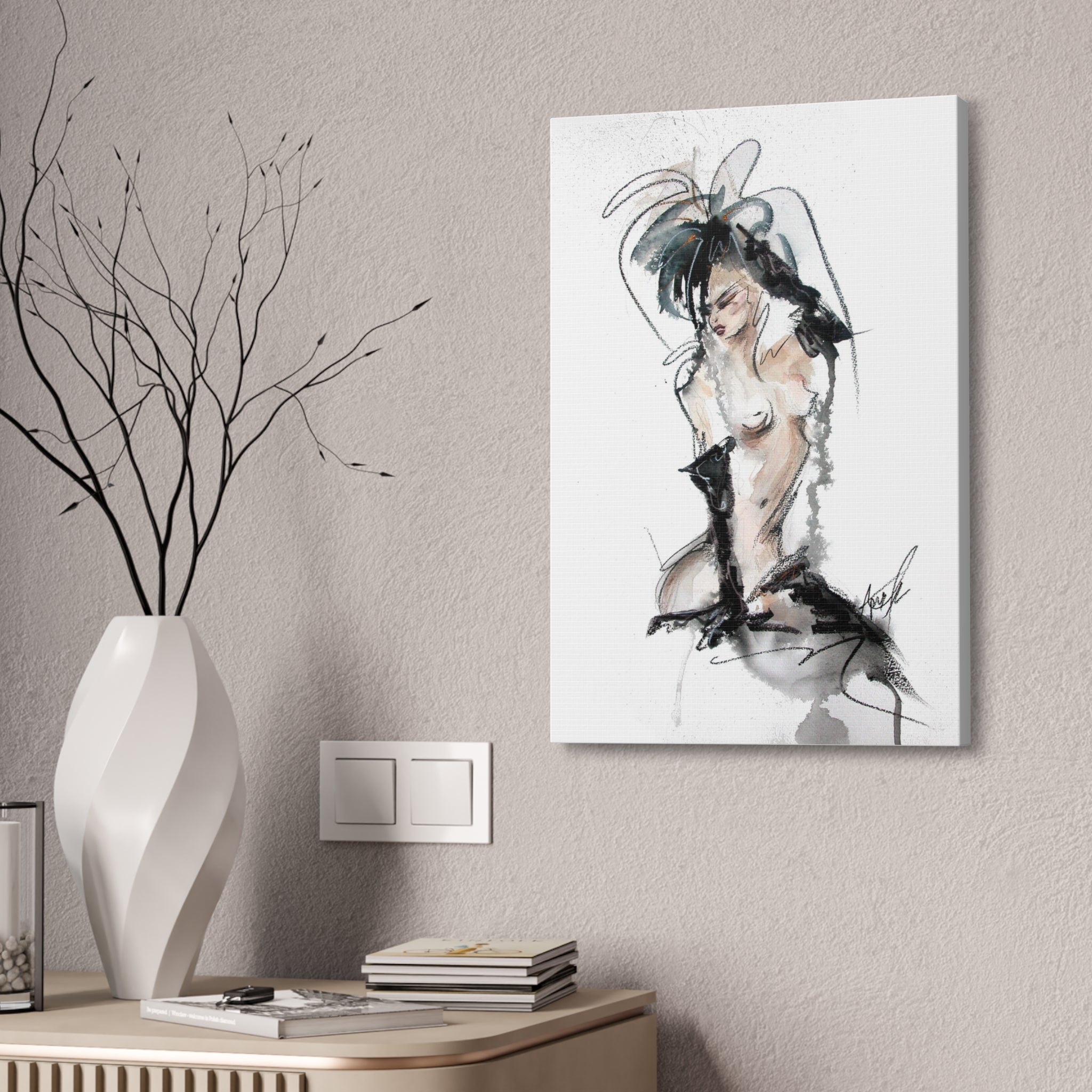 Woman In Black Gloves Canvas Print | Burlesque Pinup Canvas Art