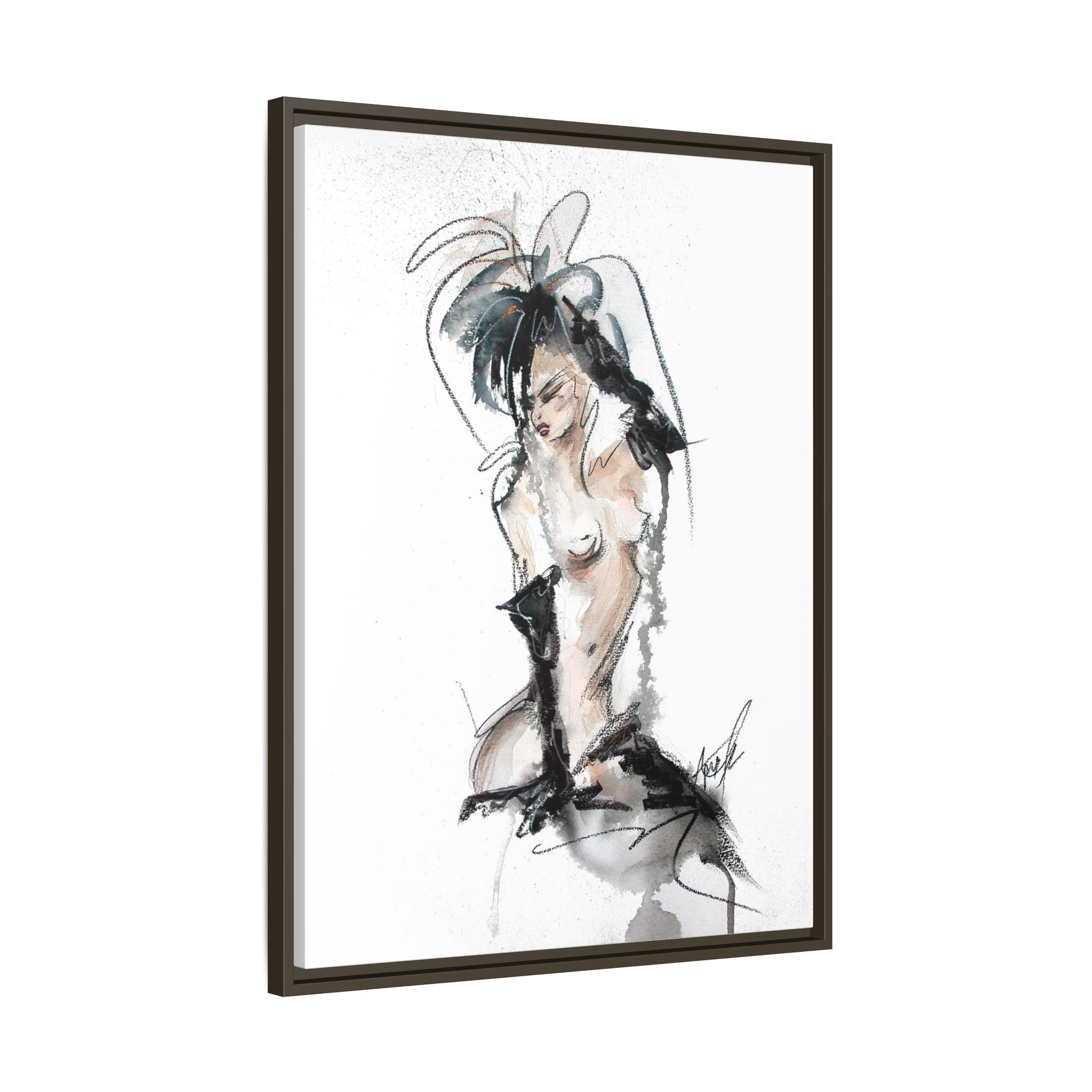 Woman in Black Gloves | Framed Nude Figure Sketch