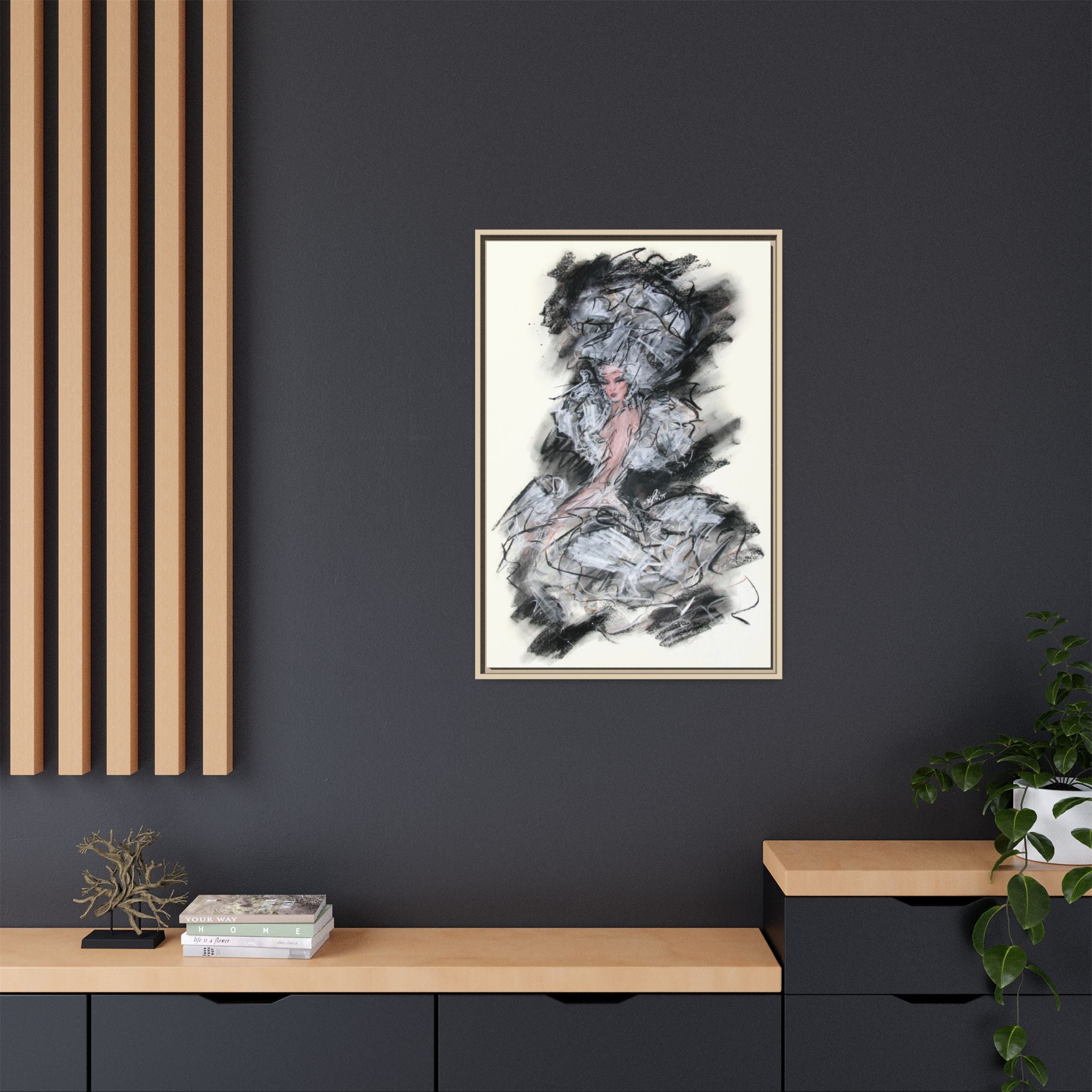 Framed Matte Canvas Art - Fashion Sketch Ballerina Illustration