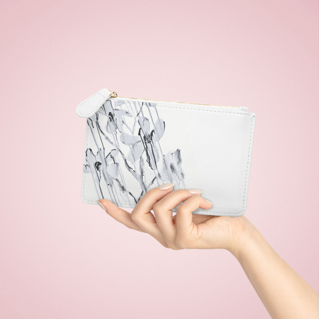 Mini Clutch Bag — Monochrome Watercolor Floral Zip Pouch
