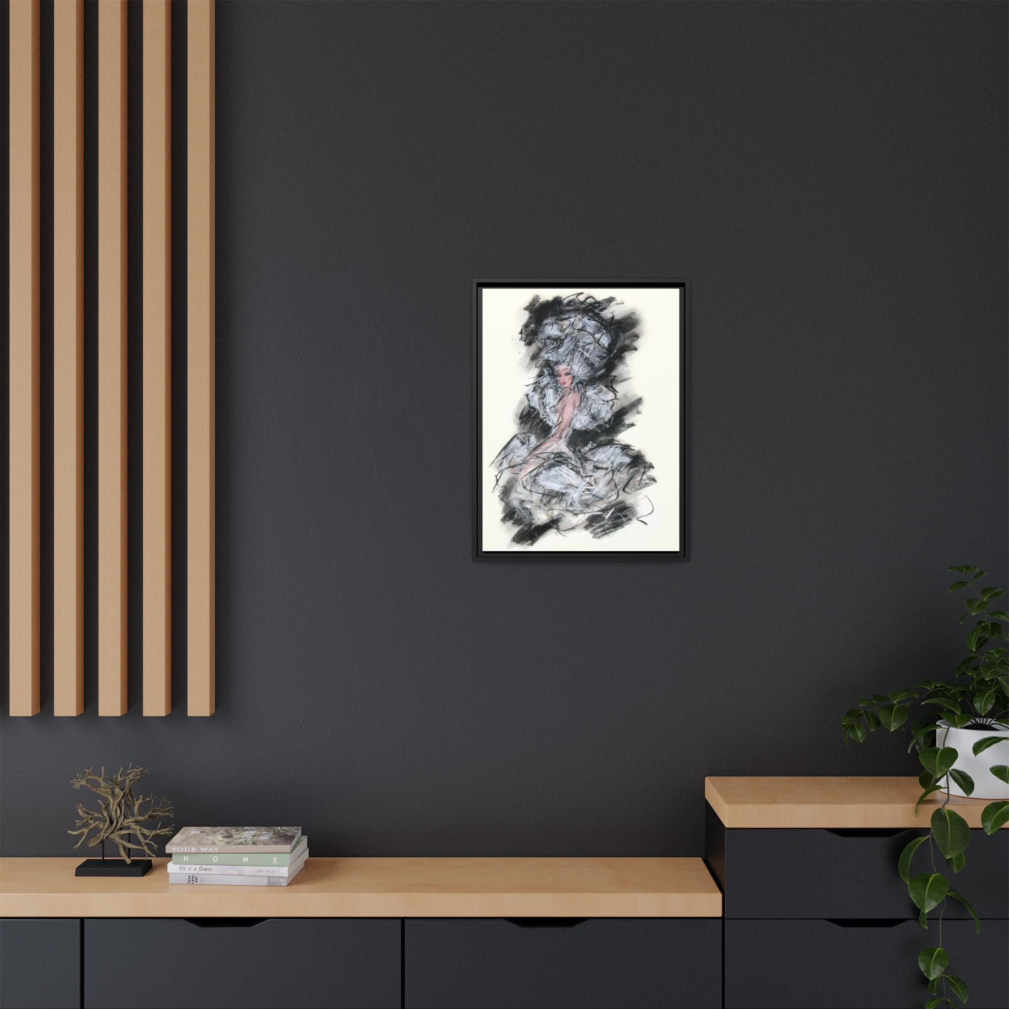 Framed Matte Canvas Art - Fashion Sketch Ballerina Illustration