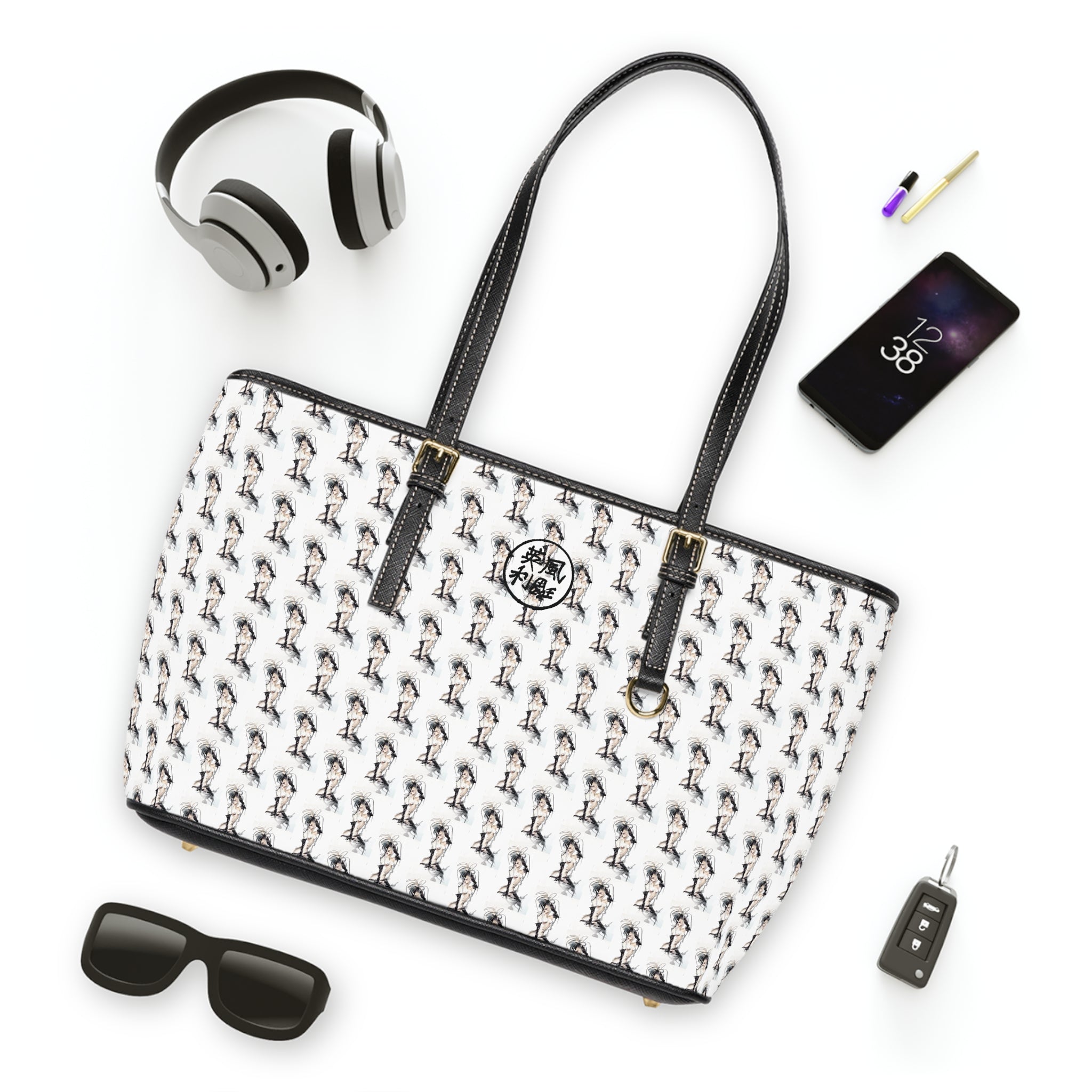 Pin-Up  Print Tote with Black Trim