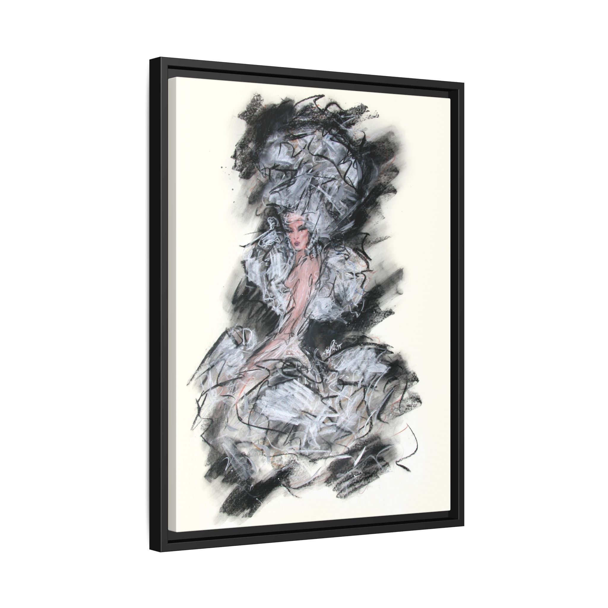 Framed Matte Canvas Art - Fashion Sketch Ballerina Illustration