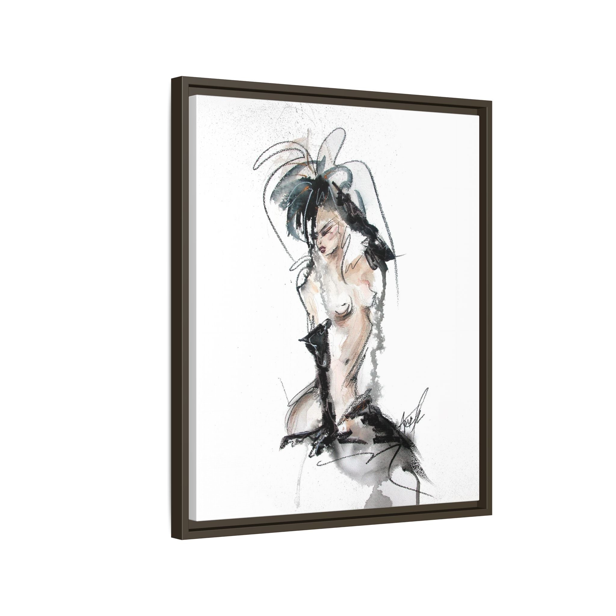 Woman in Black Gloves | Framed Nude Figure Sketch
