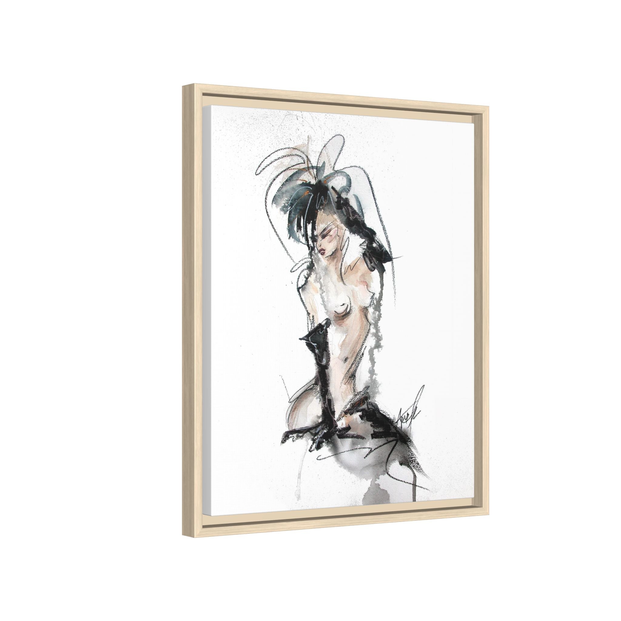 Woman in Black Gloves | Framed Nude Figure Sketch