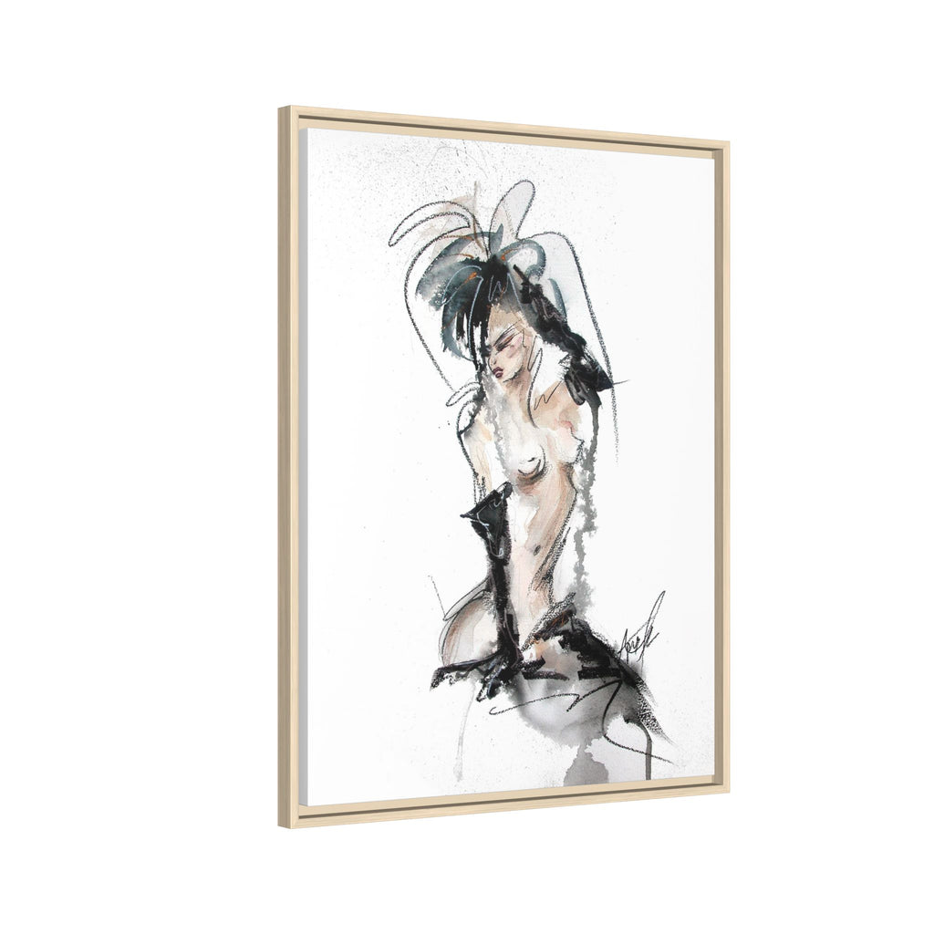 Woman in Black Gloves | Framed Nude Figure Sketch