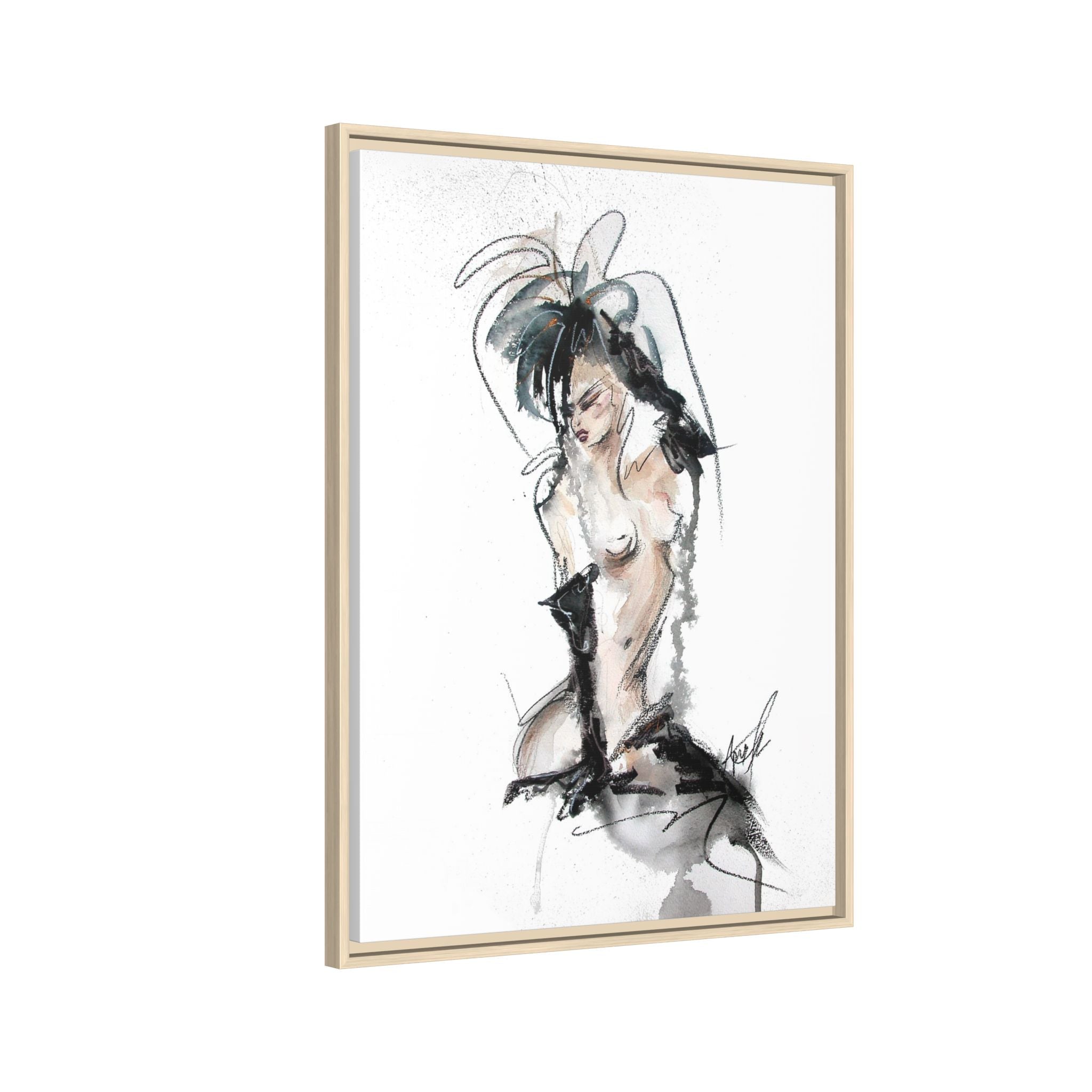 Woman in Black Gloves | Framed Nude Figure Sketch