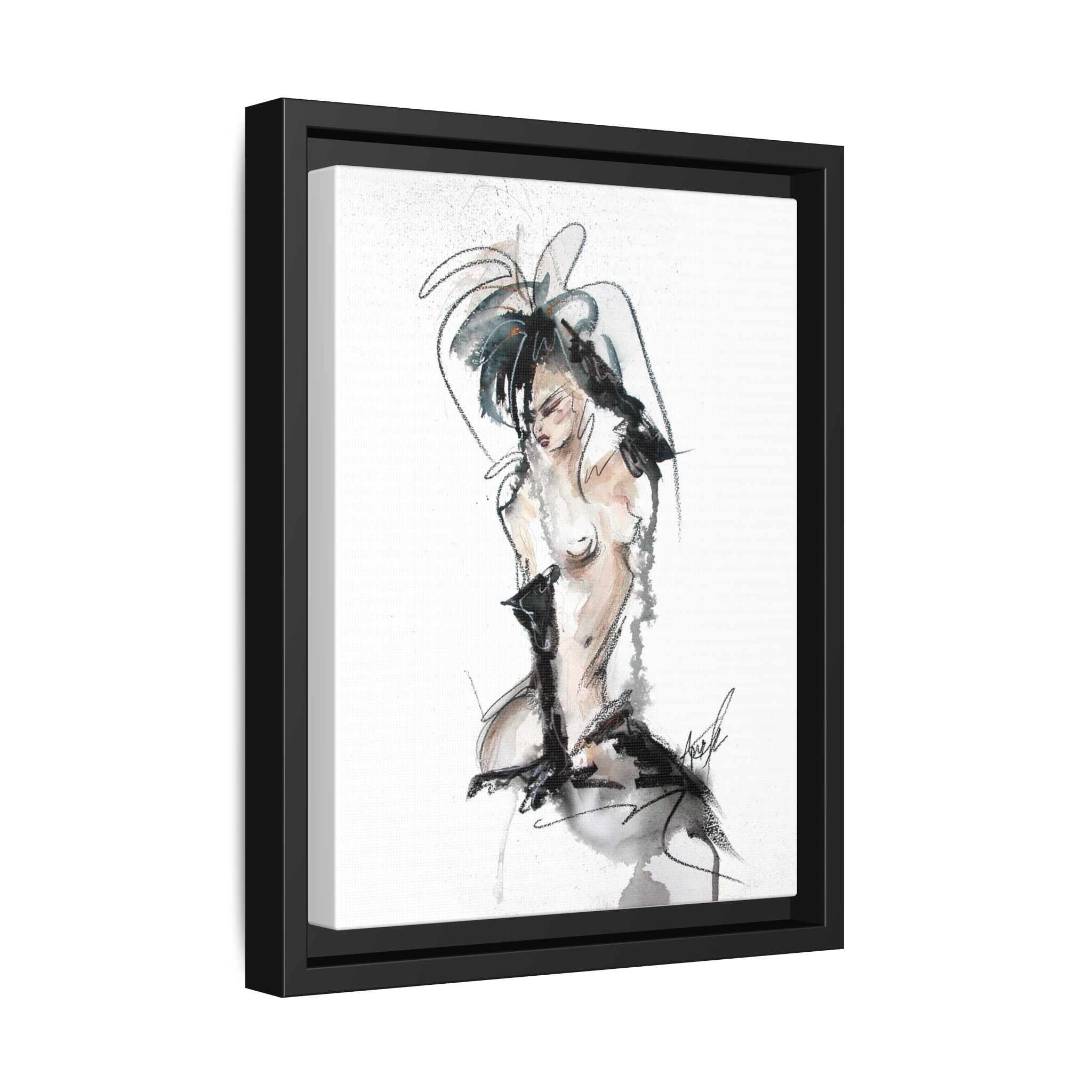 Woman in Black Gloves | Framed Nude Figure Sketch
