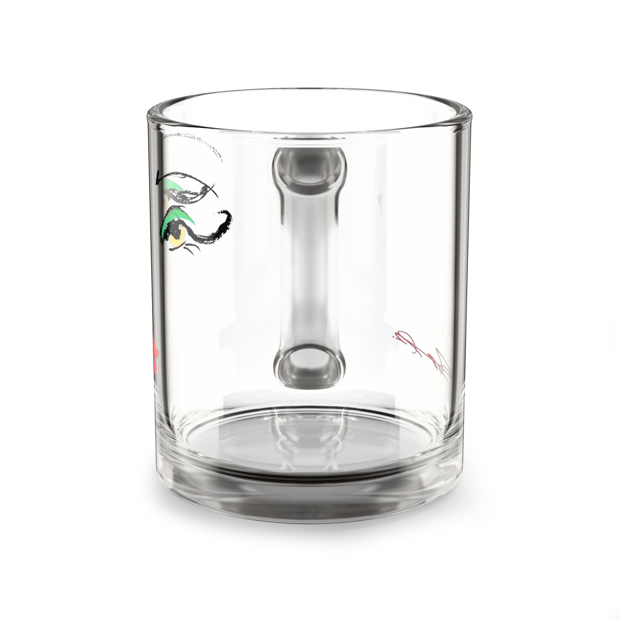 Stylized Fashion Face Glass Mug | Minimal Portrait, Red Lips, Green Eyeshadow