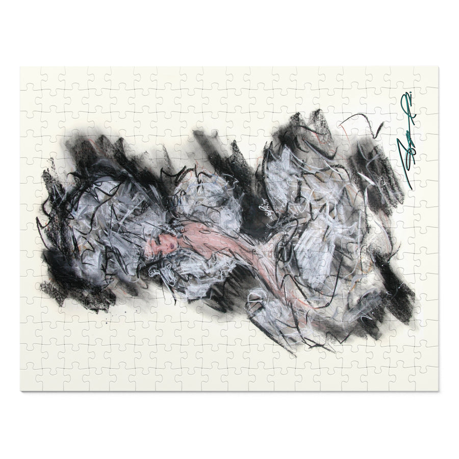 Abstract Charcoal Art Jigsaw Puzzle with Tin – Modern Black & Pink Sketch