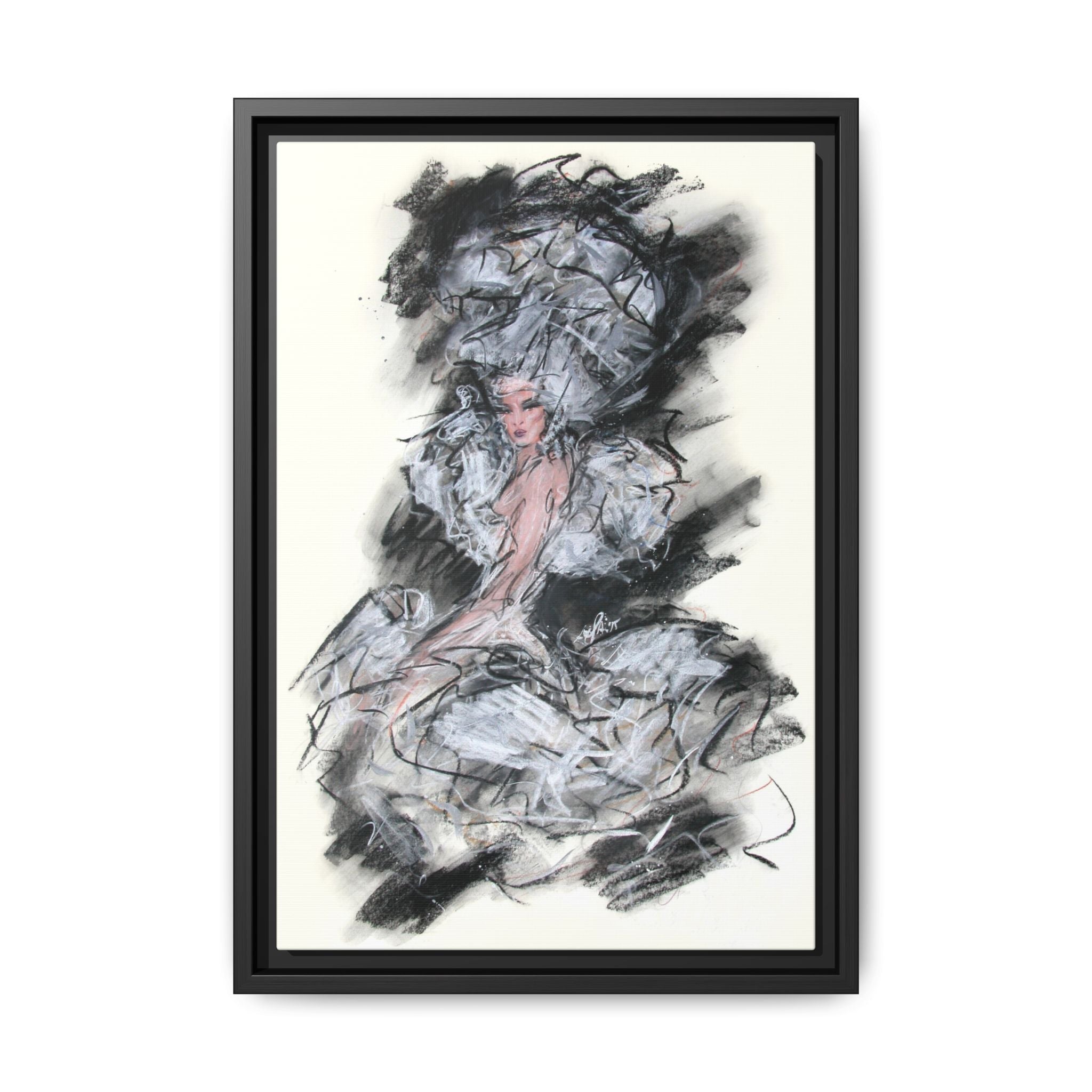 Framed Matte Canvas Art - Fashion Sketch Ballerina Illustration