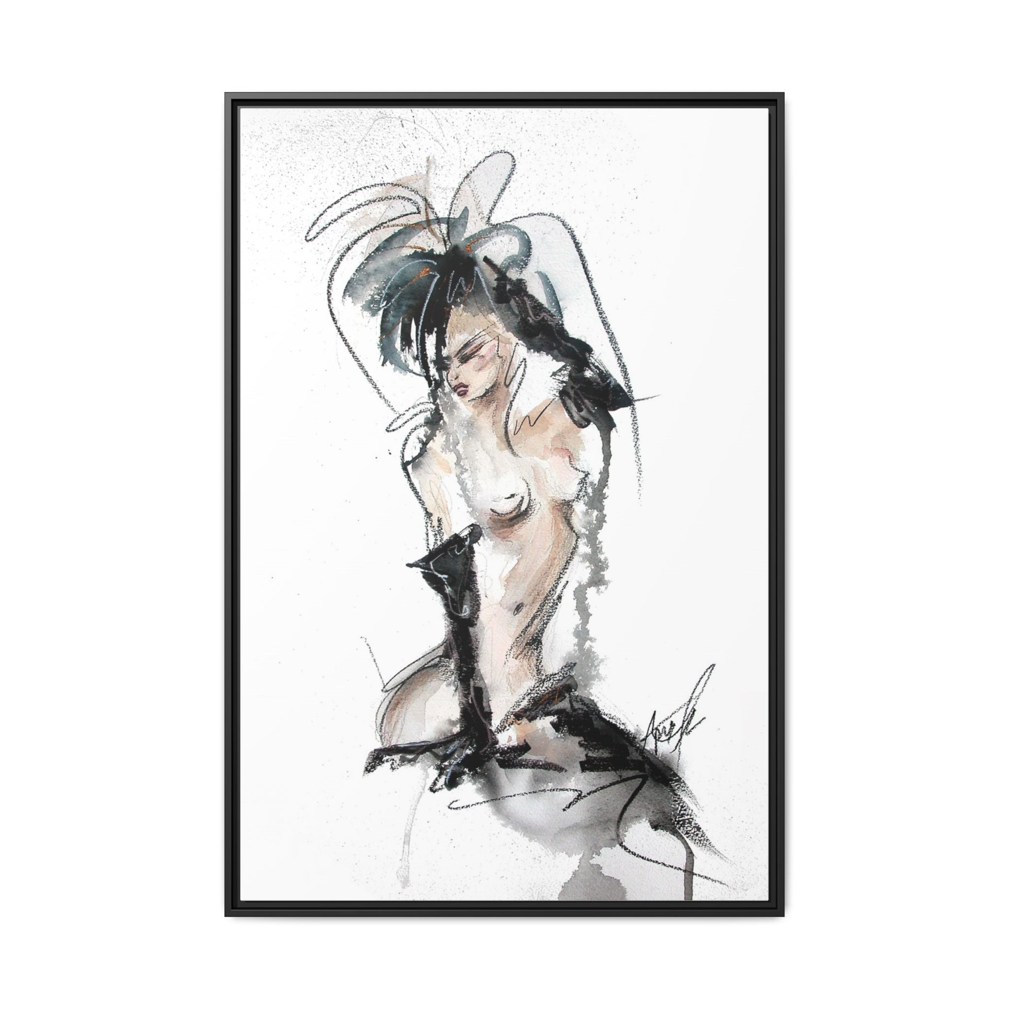 Woman in Black Gloves | Framed Nude Figure Sketch