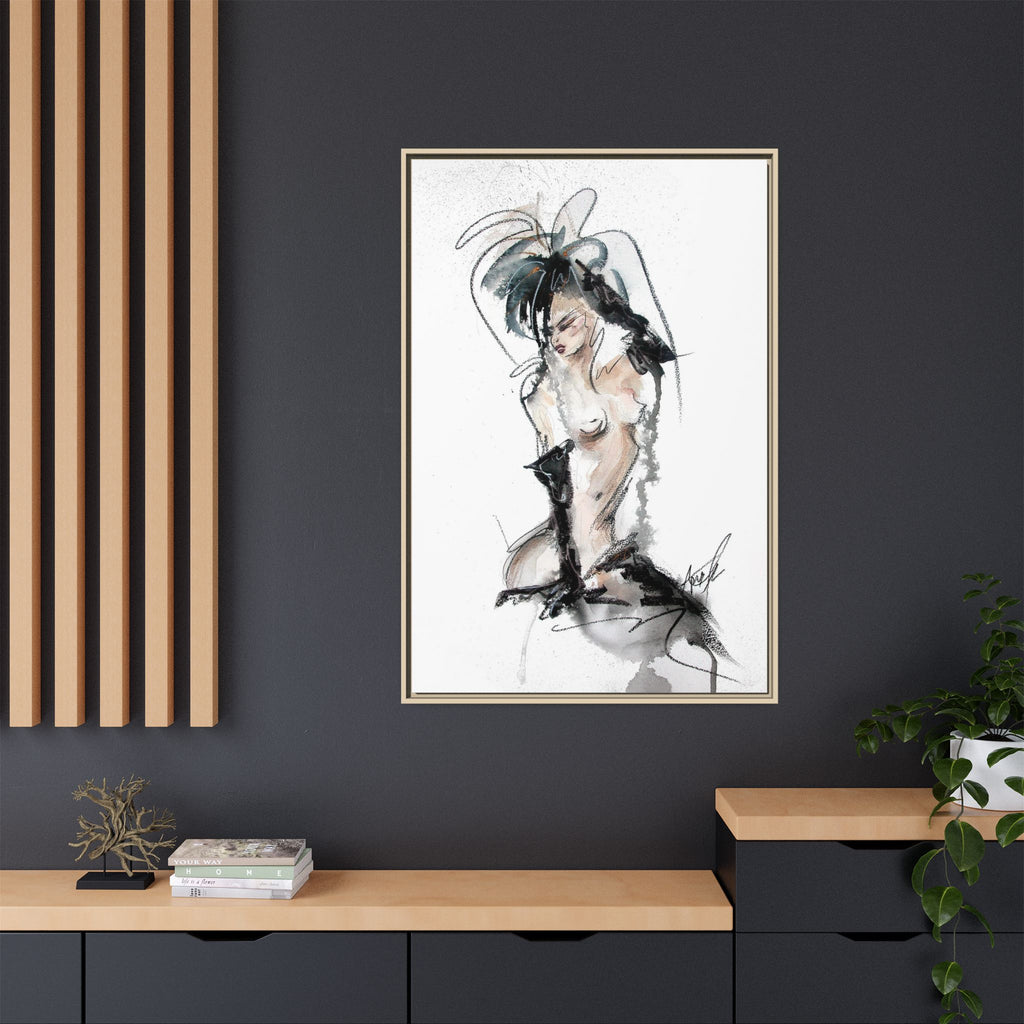 Woman in Black Gloves | Framed Nude Figure Sketch