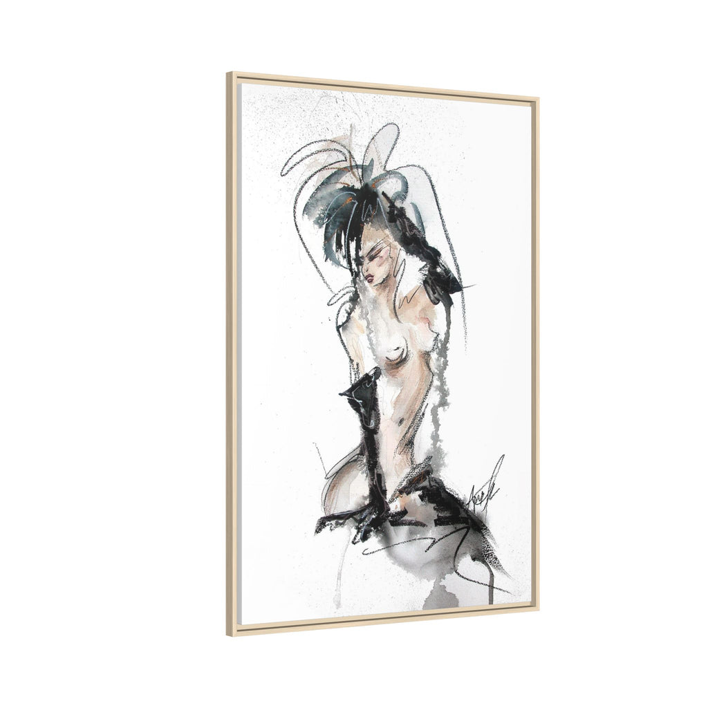 Woman in Black Gloves | Framed Nude Figure Sketch
