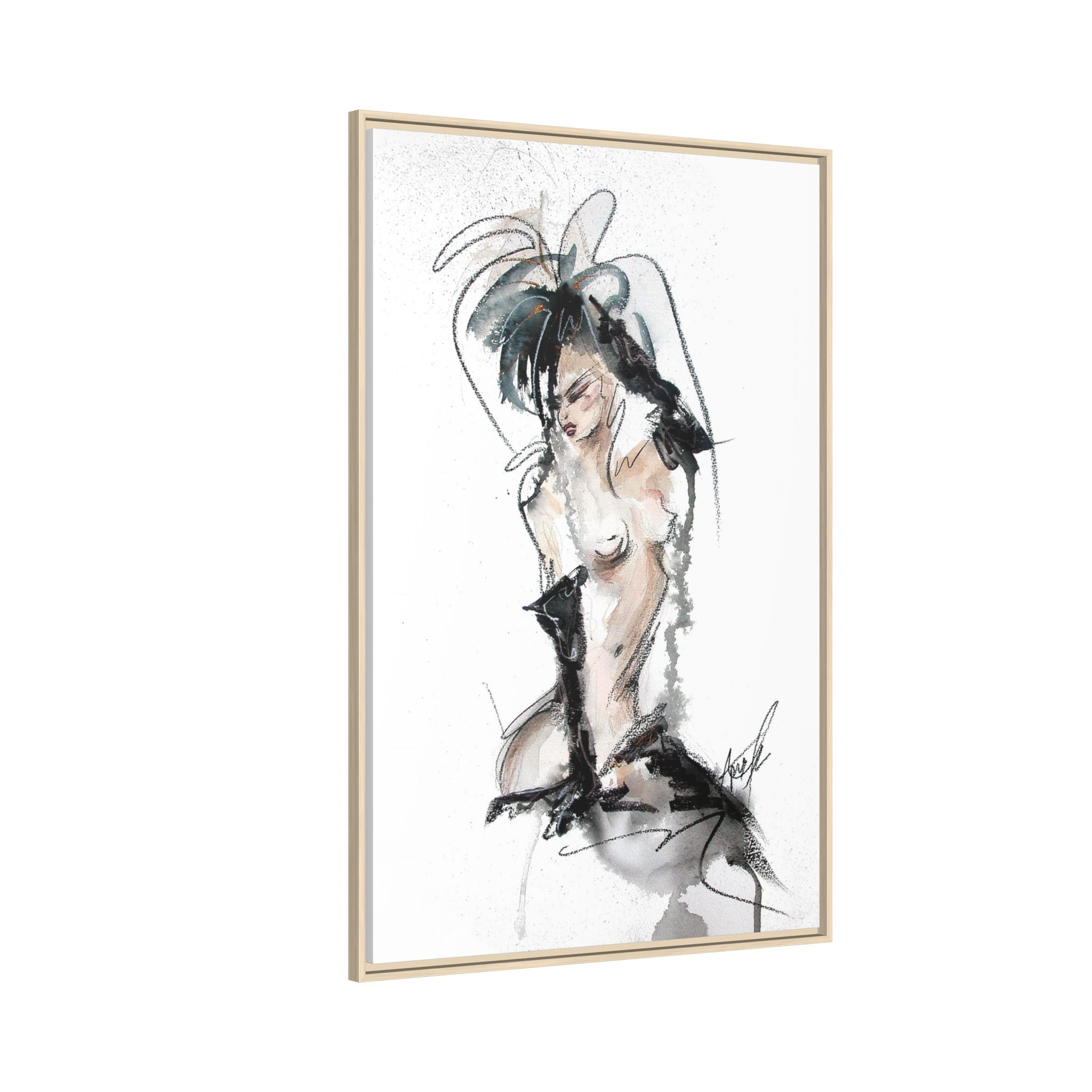 Woman in Black Gloves | Framed Nude Figure Sketch