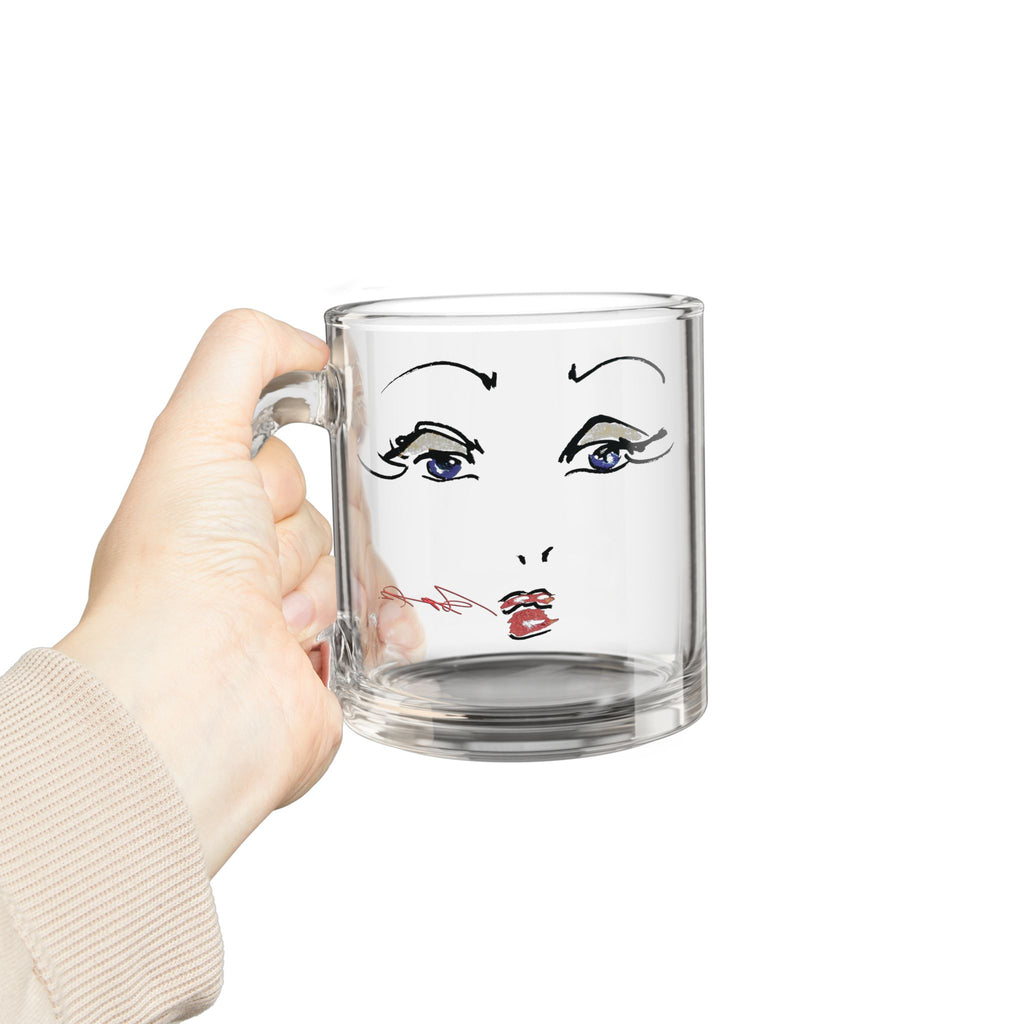 Minimalist Face Sketch Glass Mug | 10oz Clear Coffee Cup