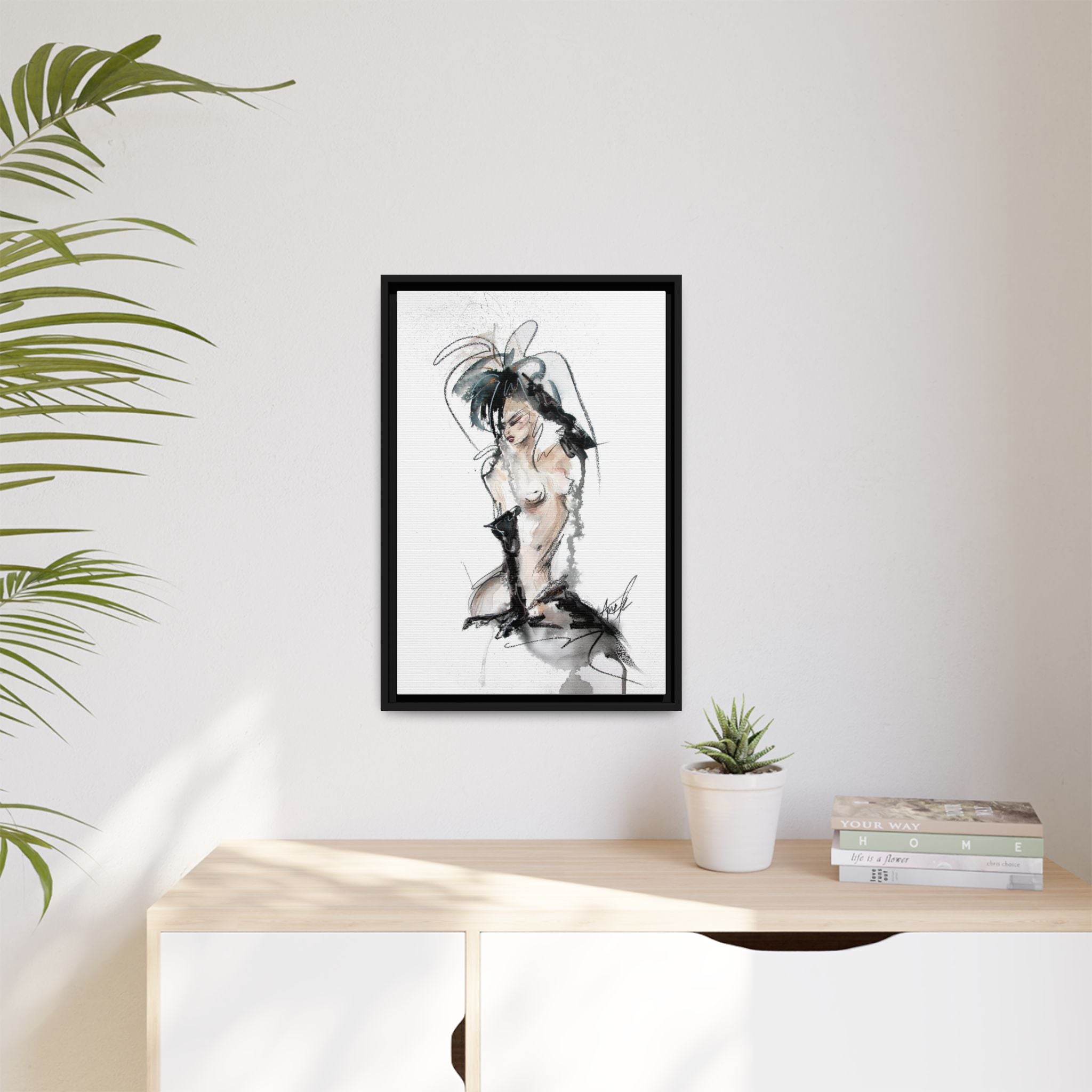 Woman in Black Gloves | Framed Nude Figure Sketch