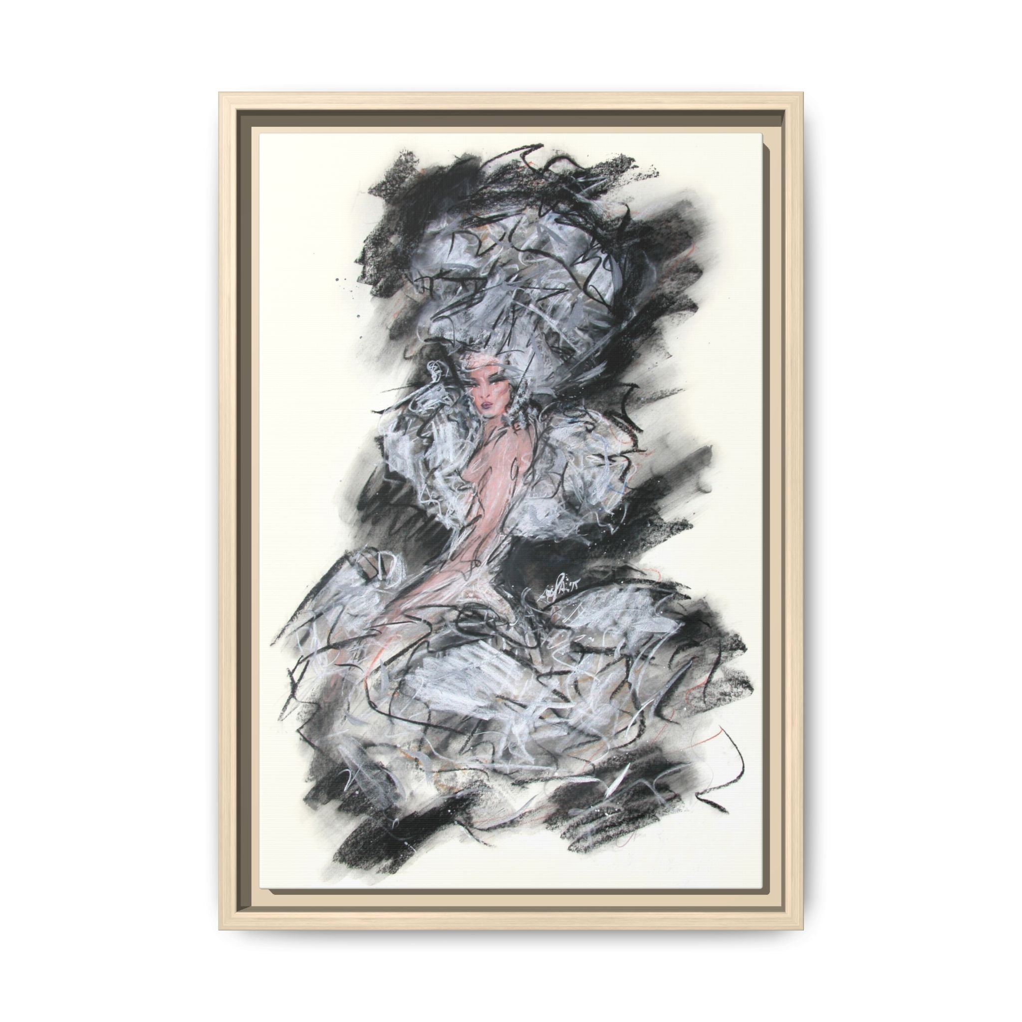 Framed Matte Canvas Art - Fashion Sketch Ballerina Illustration