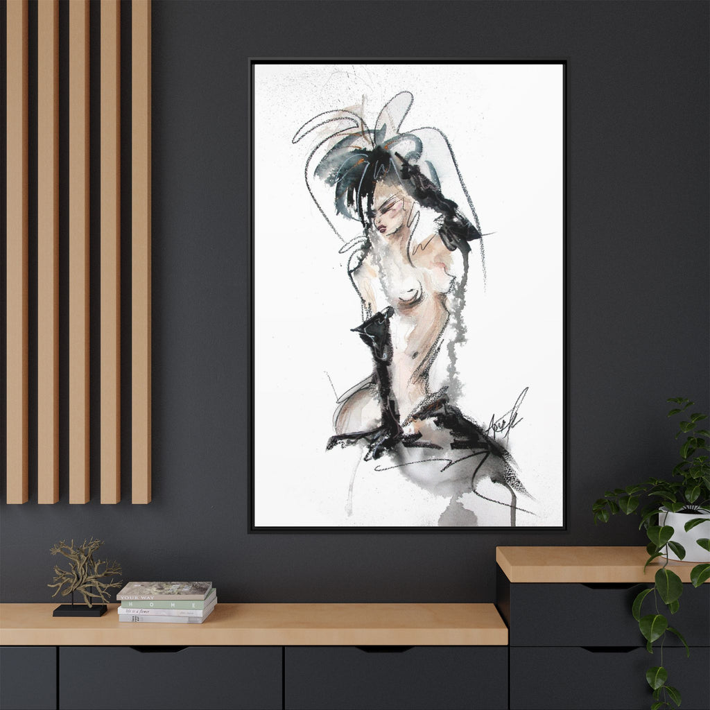 Woman in Black Gloves | Framed Nude Figure Sketch