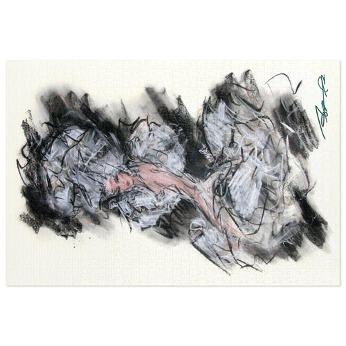 Abstract Charcoal Art Jigsaw Puzzle with Tin – Modern Black & Pink Sketch