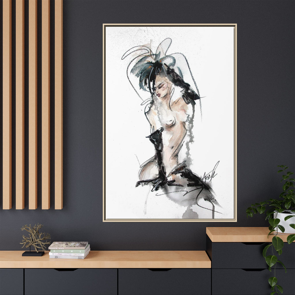 Woman in Black Gloves | Framed Nude Figure Sketch