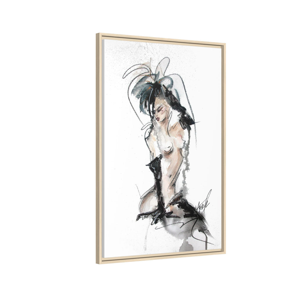 Woman in Black Gloves | Framed Nude Figure Sketch