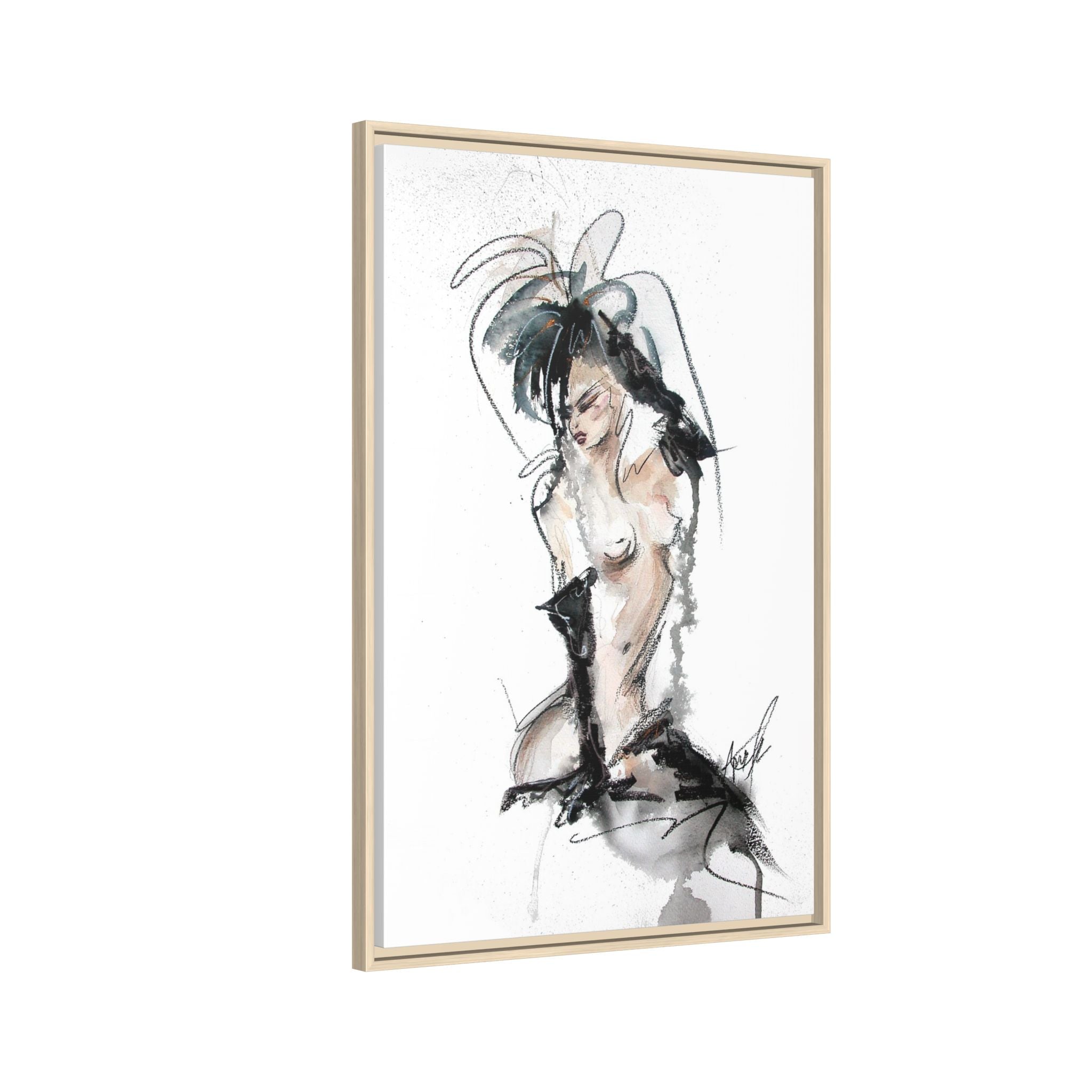 Woman in Black Gloves | Framed Nude Figure Sketch