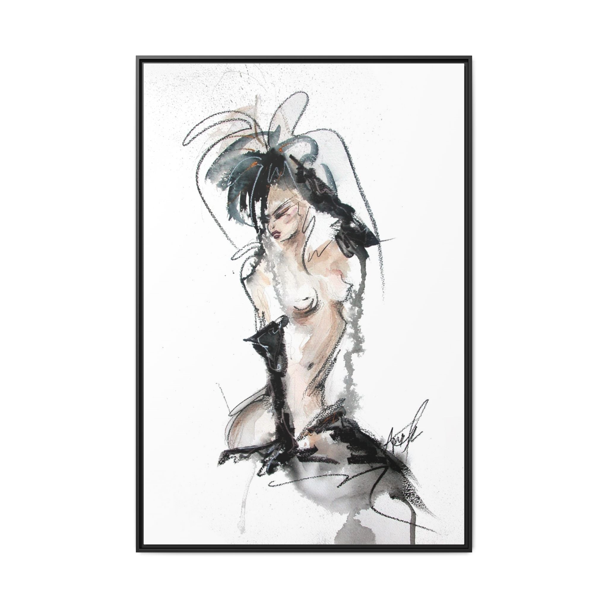 Woman in Black Gloves | Framed Nude Figure Sketch