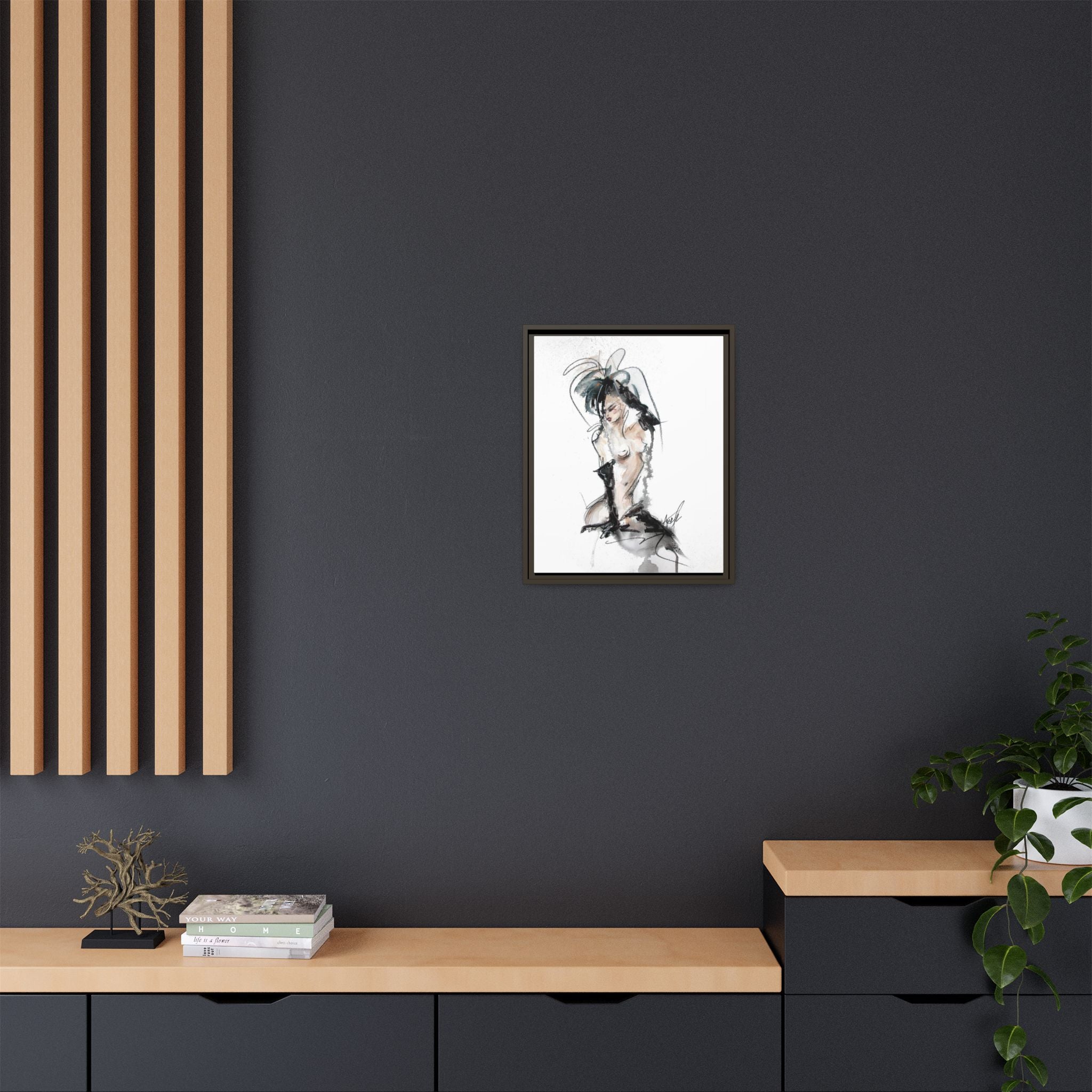 Woman in Black Gloves | Framed Nude Figure Sketch