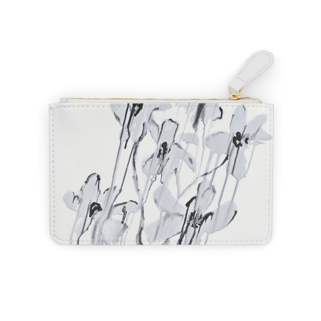 Mini Clutch Bag — Monochrome Watercolor Floral Zip Pouch